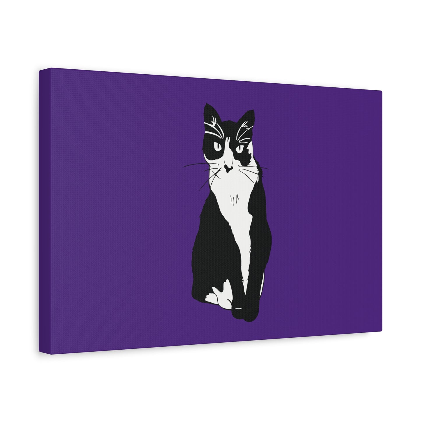 Cat Canvas on Purple (B&W Style Cat) - Cat Drawing Art