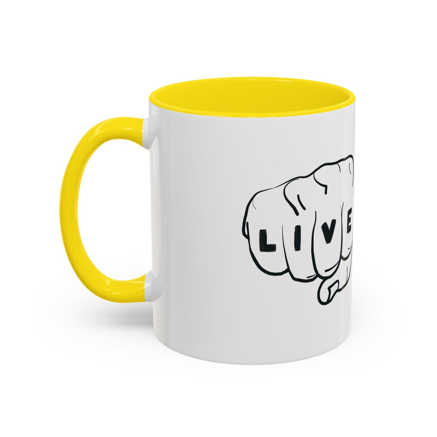 Live Loud Knuckle Tats Tattooed Fists Accent Mug