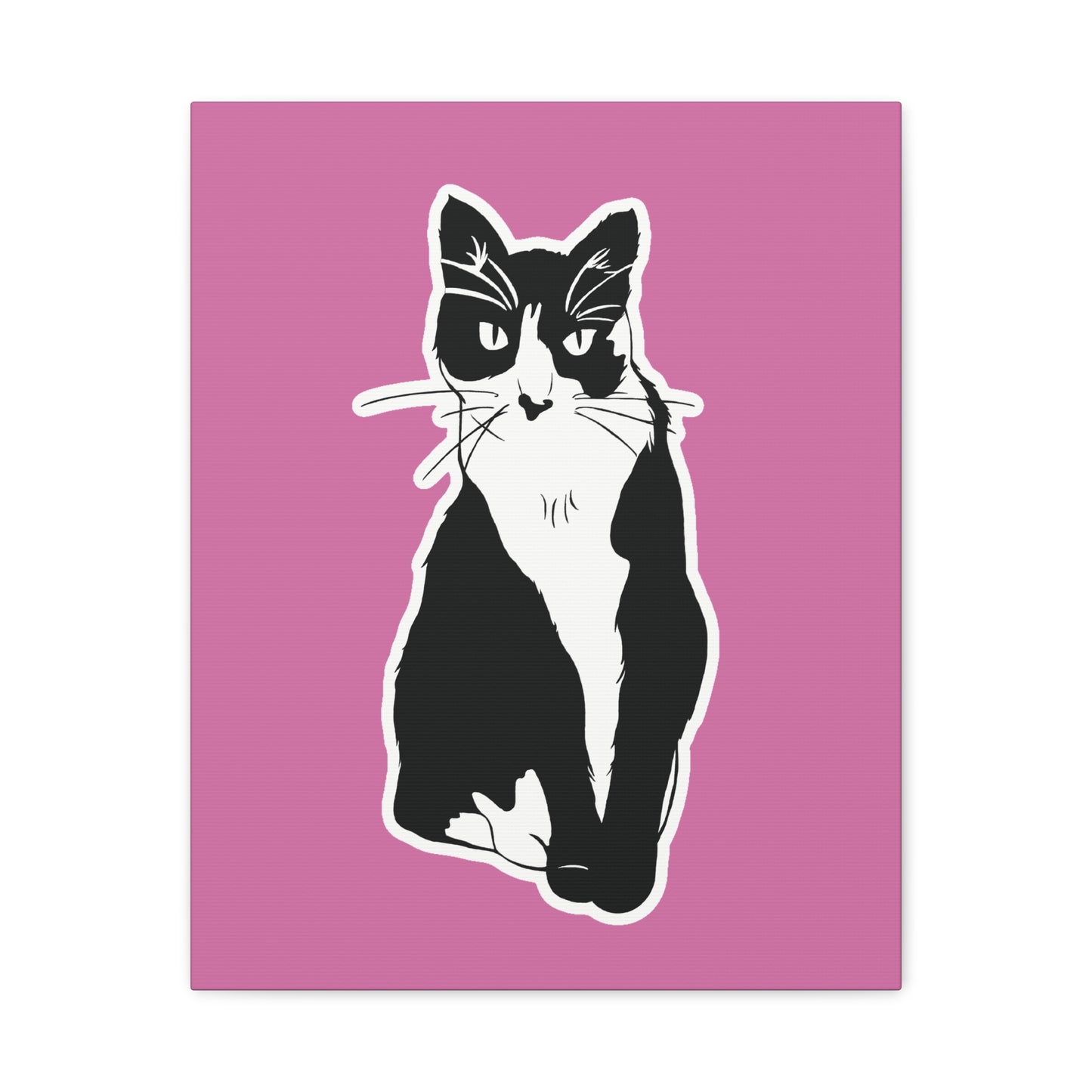 Cat Canvas on Light Pink (Sticker Style Cat) - Cat Drawing Art
