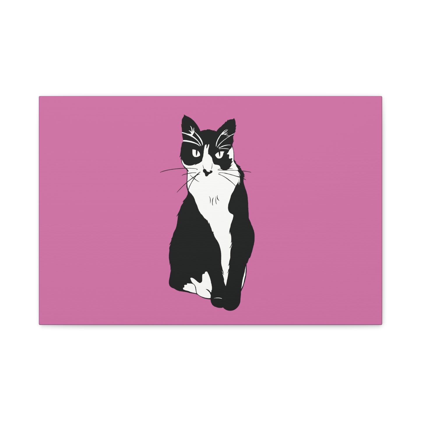 Cat Canvas on Light Pink (B&W Style Cat) - Cat Drawing Art