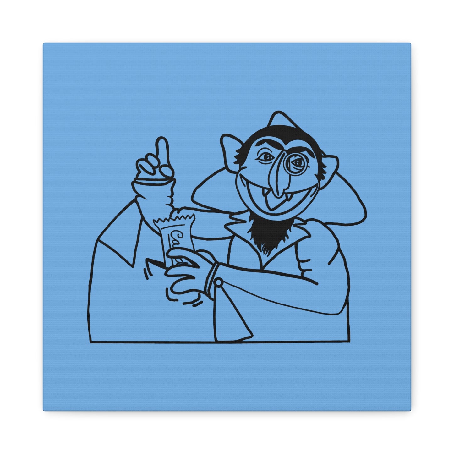 The Count Stealing Candy Outline Canvas Print Light Blue - Sesame Street The Count Parody Art