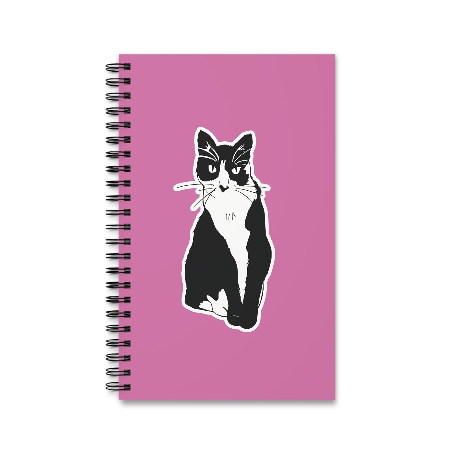 Cat Notebook in Light Pink (Sticker Style Cat) - Cat Spiral Notebook