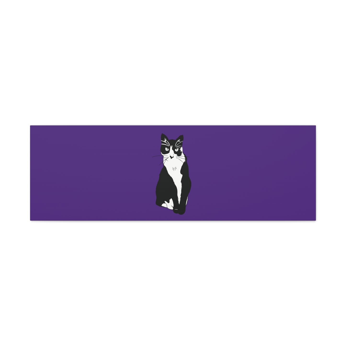 Cat Canvas on Purple (B&W Style Cat) - Cat Drawing Art