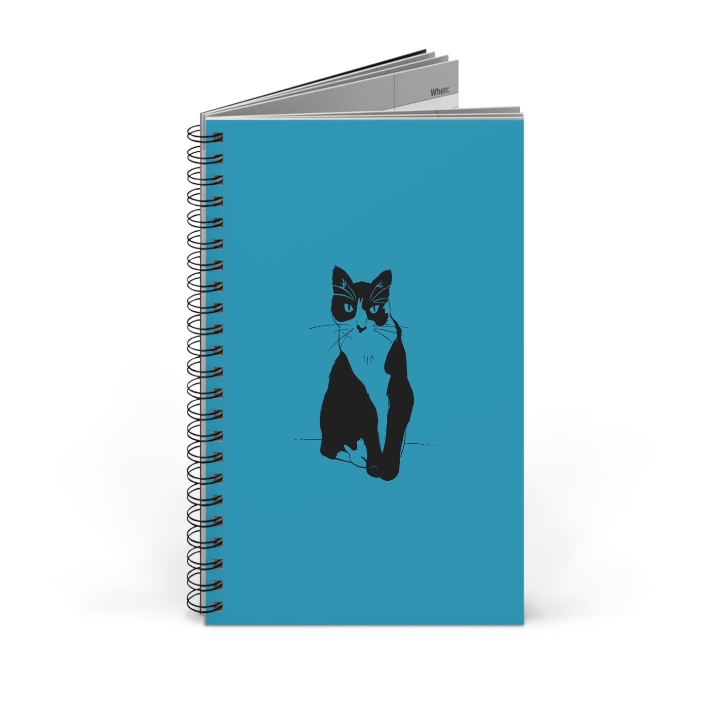Cat Notebook in Turquoise (Transparent Style Cat) - Cat Spiral Notebook
