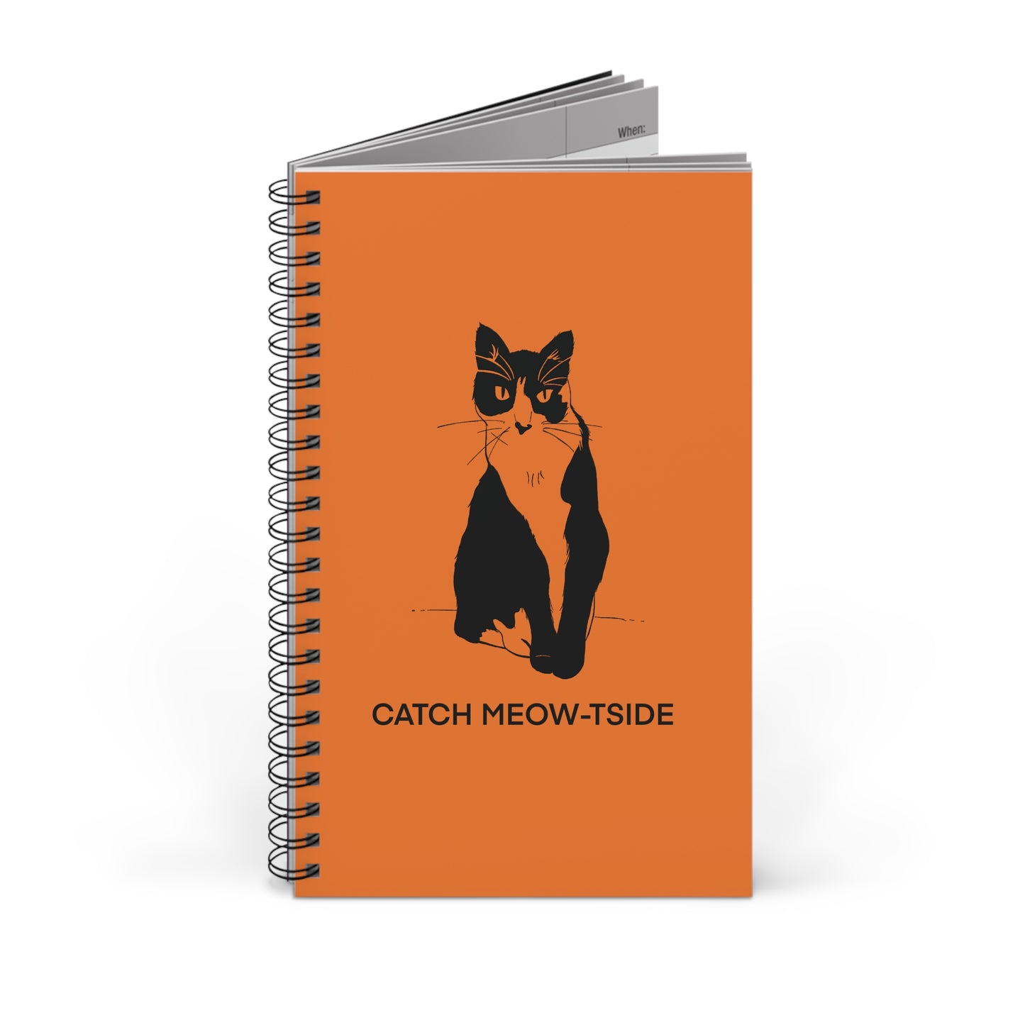 Catch Meow-tside Notebook in Light Orange (Transparent Style Cat) - Cat Spiral Notebook