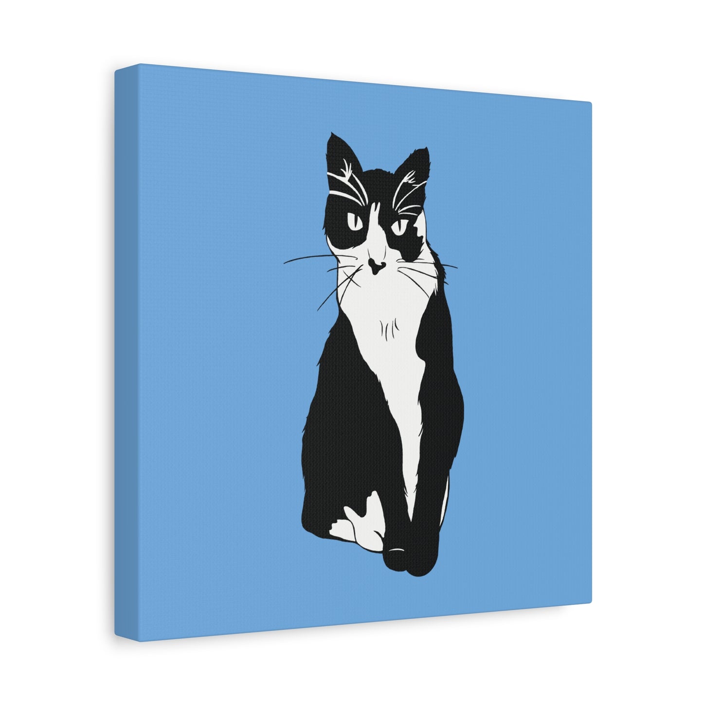 Cat Canvas on Light Blue (B&W Style Cat) - Cat Drawing Art