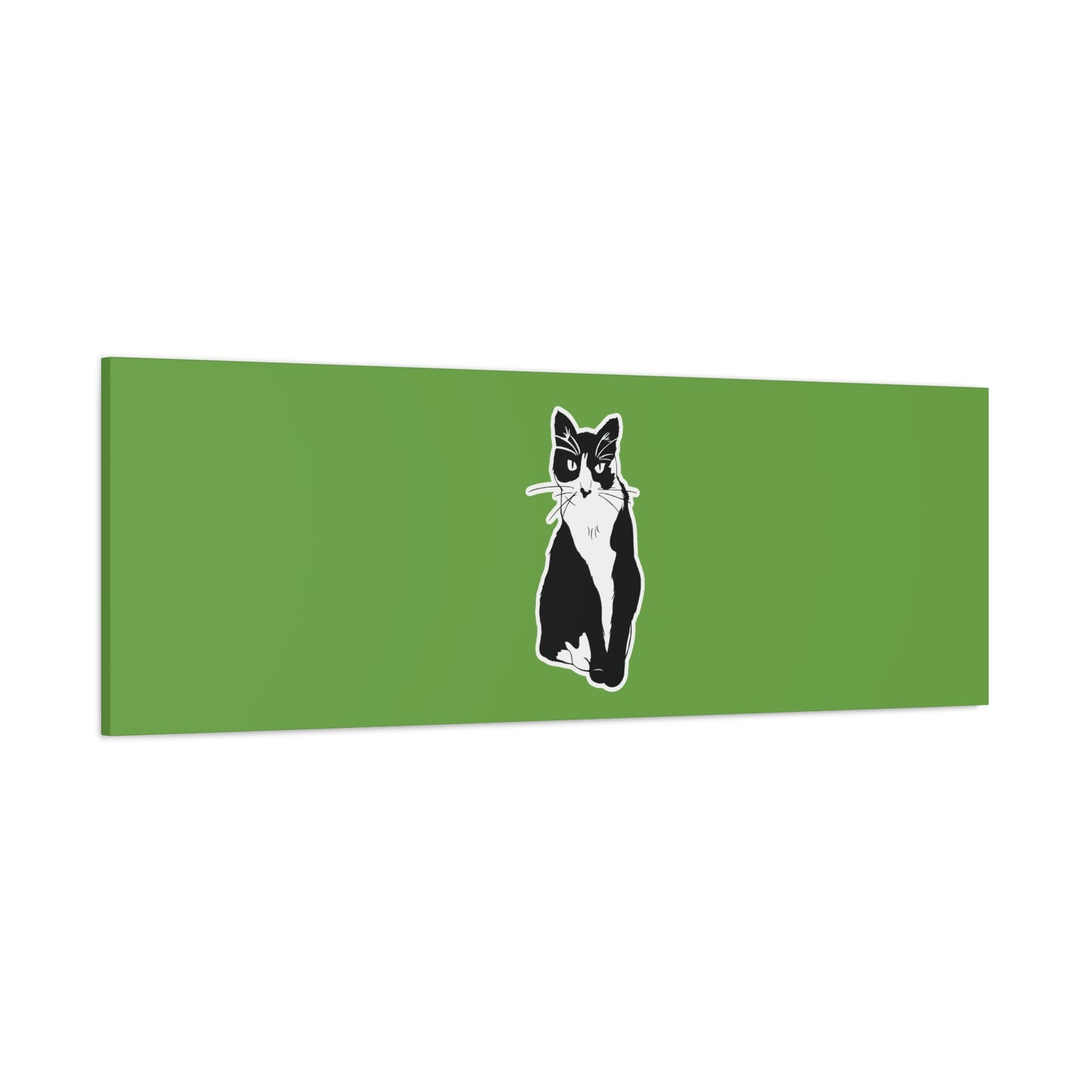 Cat Canvas Print on Green (B&W Style Cat) - Cat Drawing Art