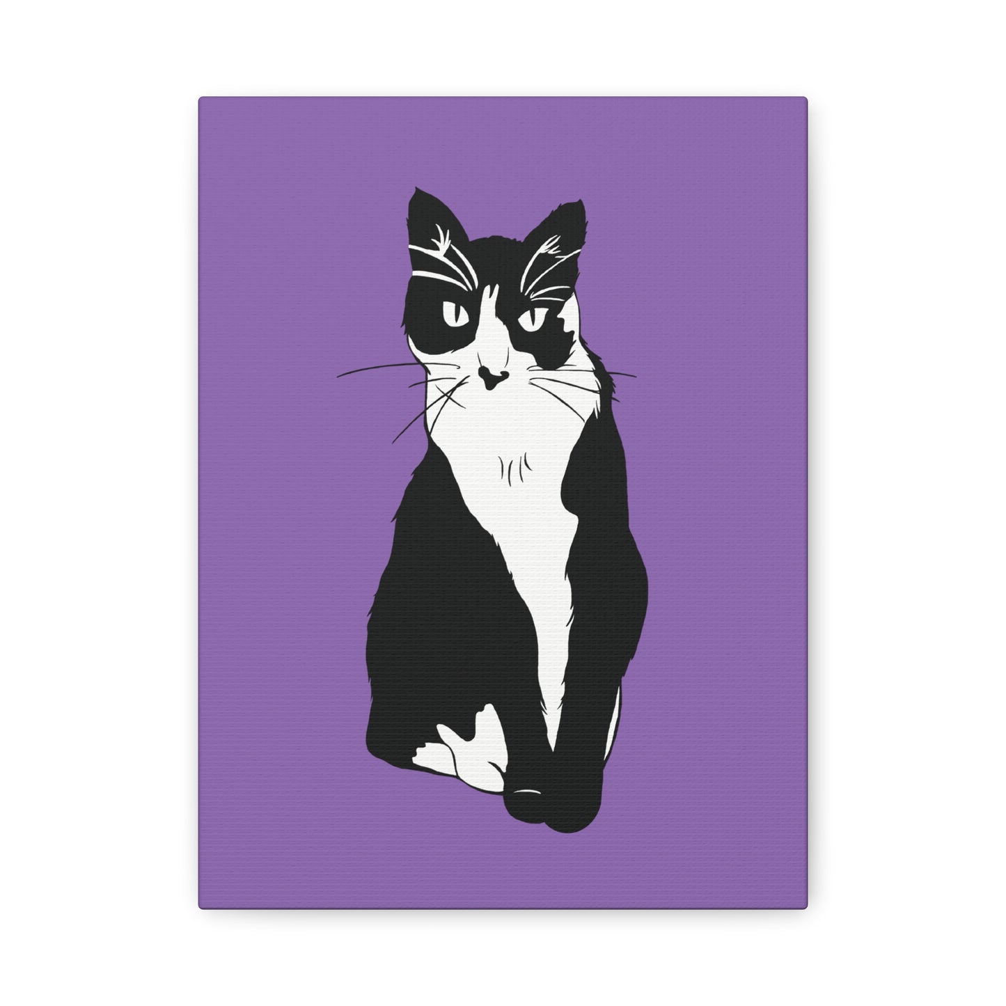 Cat Canvas on Light Purple (B&W Style Cat) - Cat Drawing Art