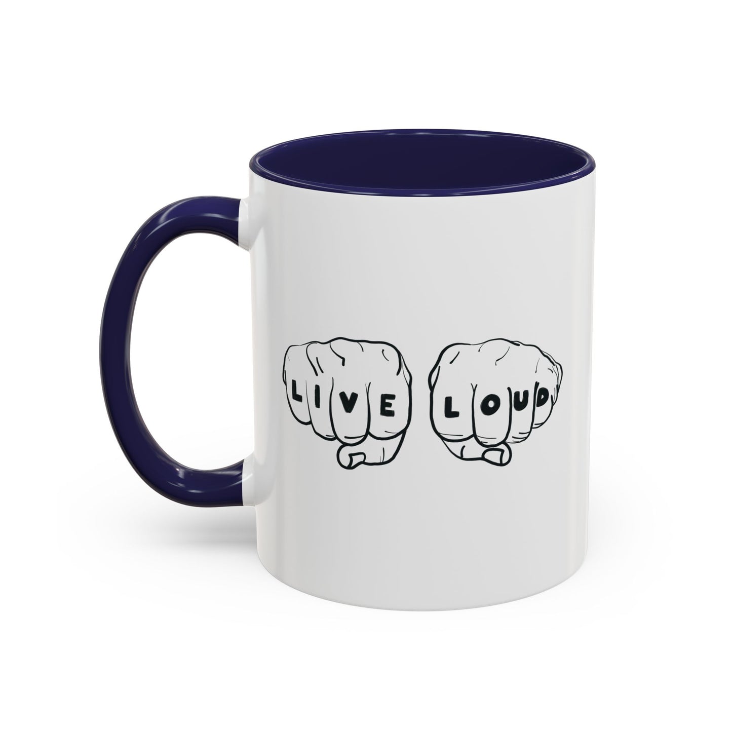 Live Loud Knuckle Tats Tattooed Fists - Four Fists Accent Mug