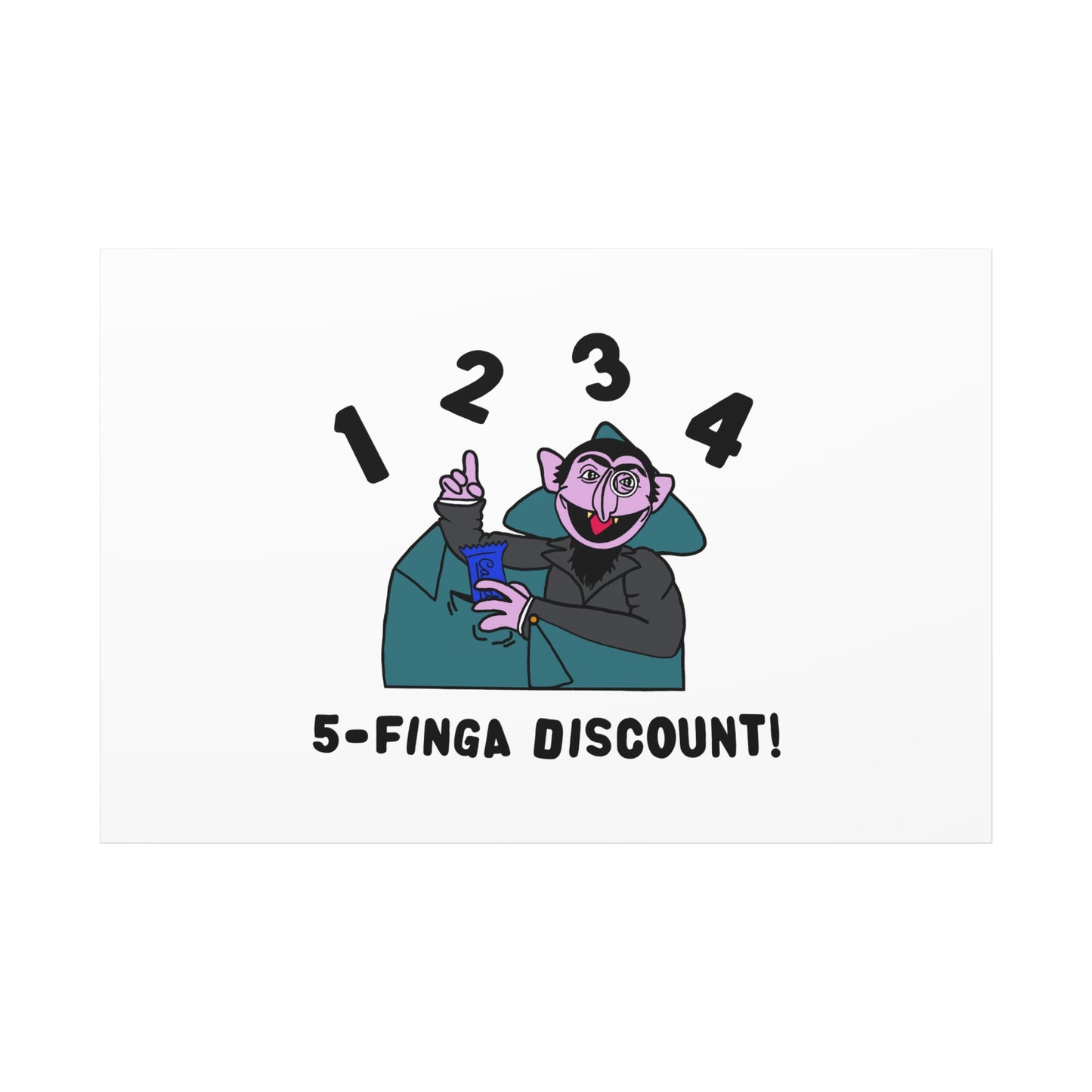 Five Finger Discount Canvas Print White - Sesame Street The Count Parody Art Print