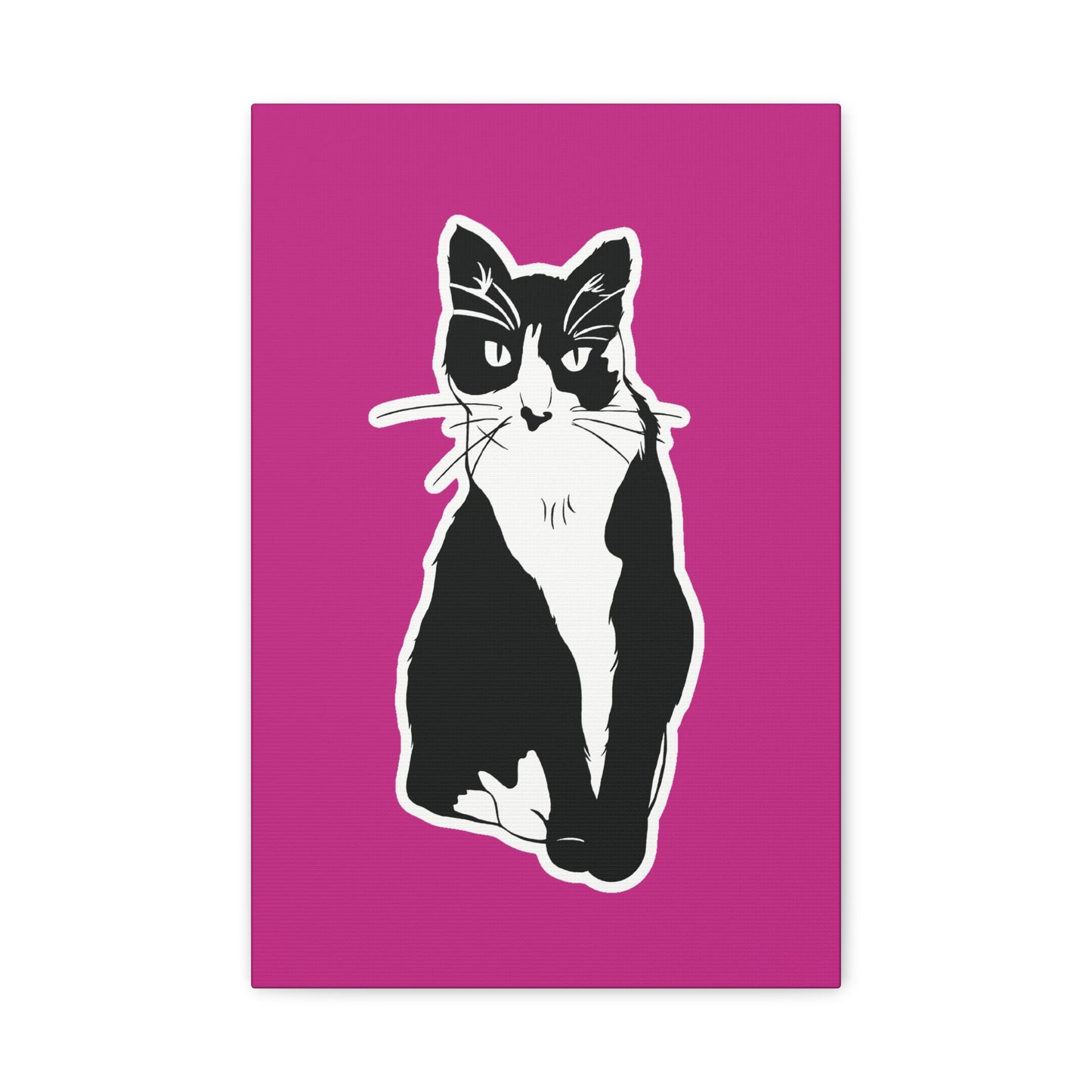 Cat Canvas on Pink (Sticker Style Cat) - Cat Drawing Art