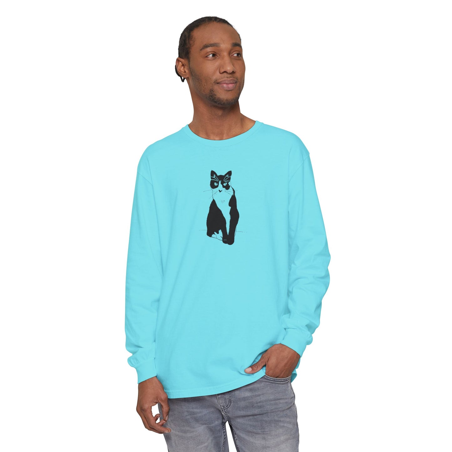 Cat Long Sleeve Tee (Transparent Style Cat) - Cat Drawing Shirt