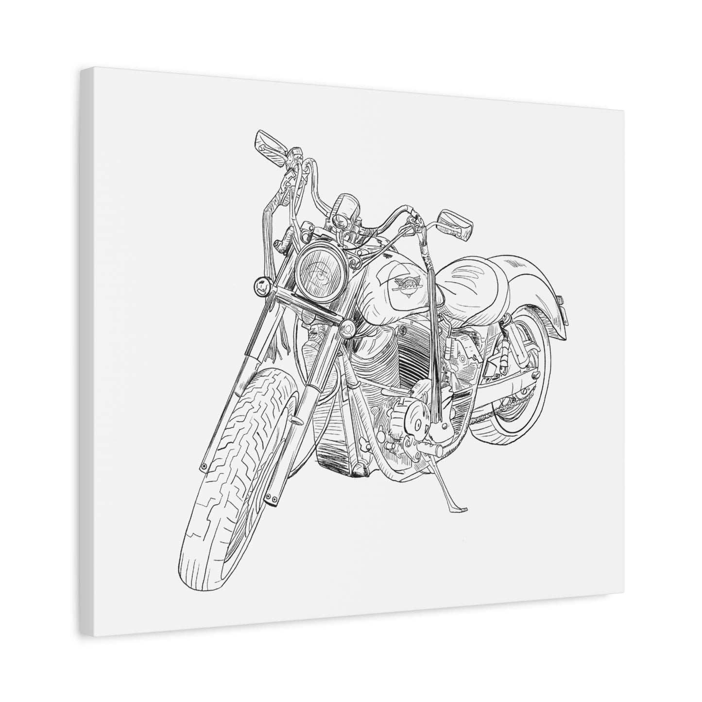 Ride Me Harley Motorcycle Sketch Canvas Print - Black Ink on White Background