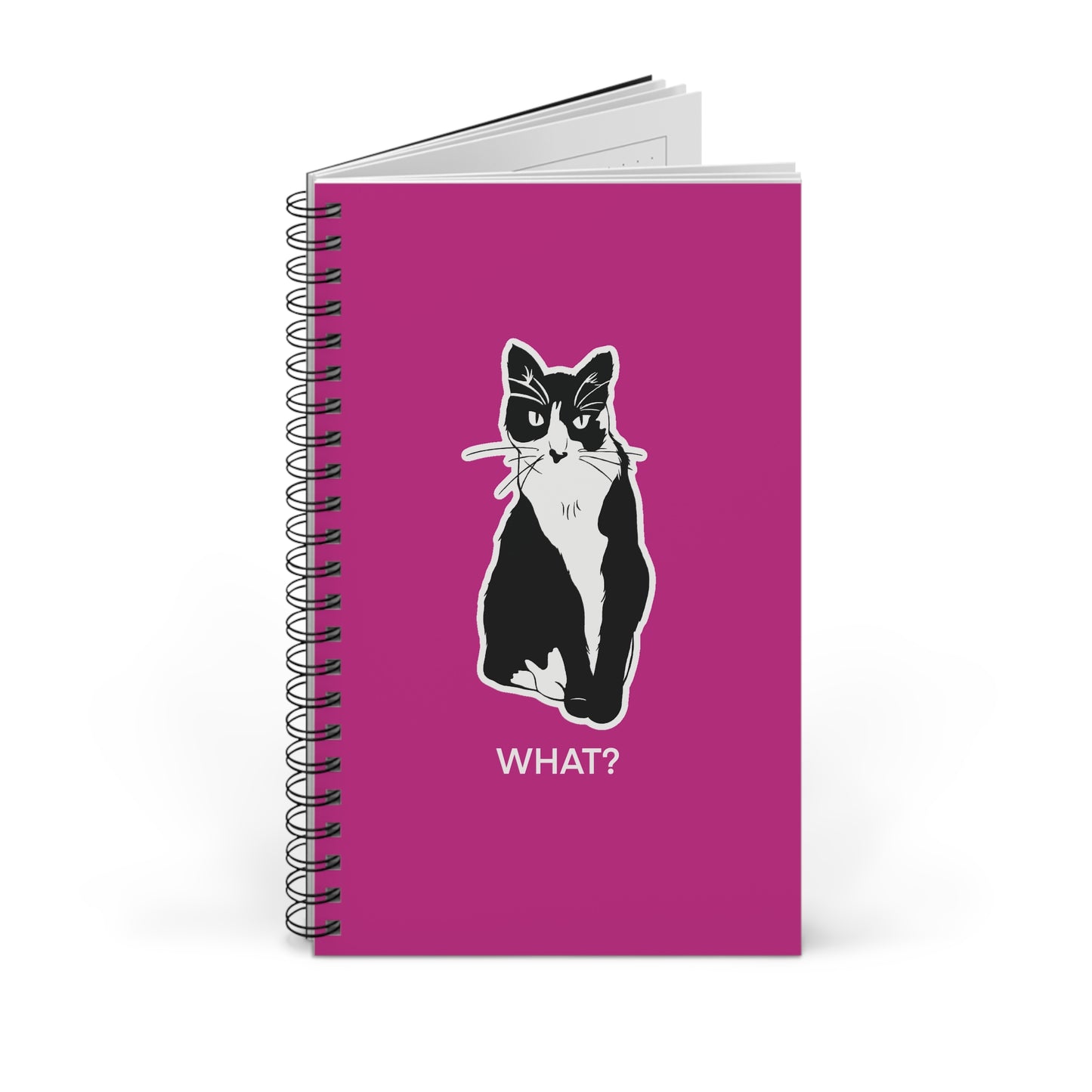 Cattitude Notebook in Pink (Sticker Style Cat with White Writing) - Cat Spiral Notebook