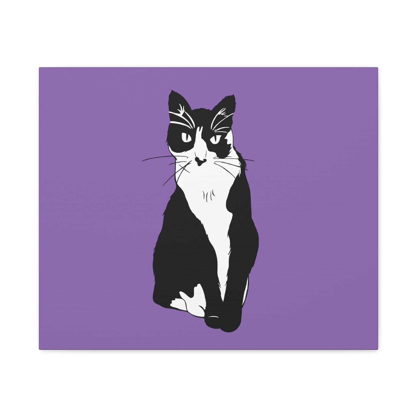 Cat Canvas on Light Purple (B&W Style Cat) - Cat Drawing Art