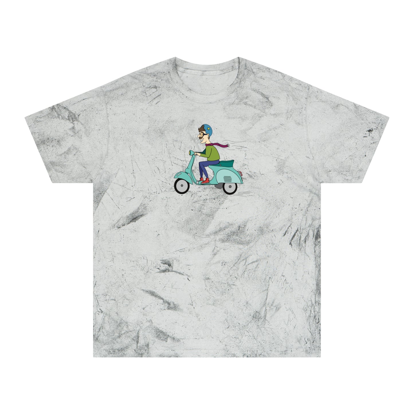 Mustached Moped Rider Color Blast Tee