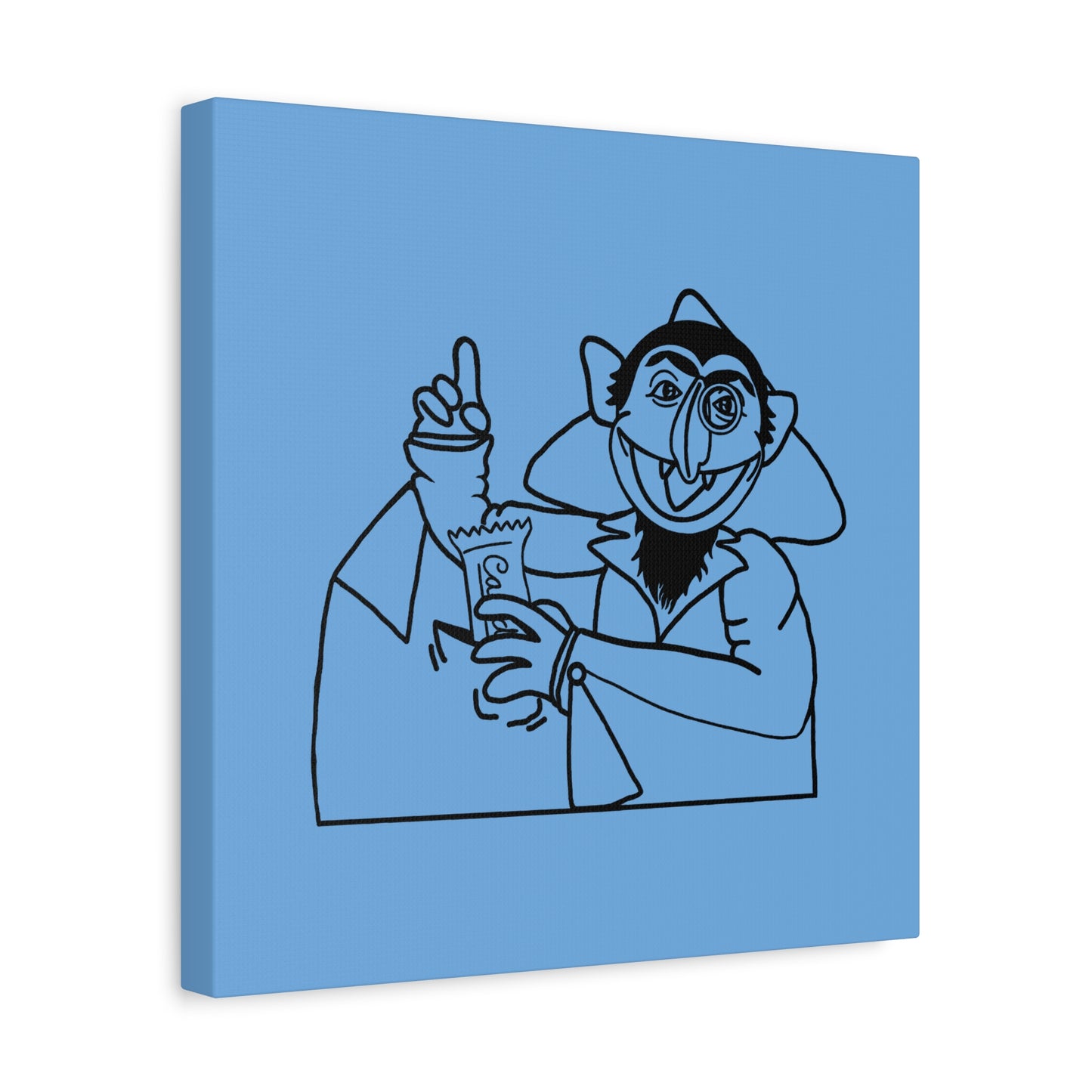 The Count Stealing Candy Outline Canvas Print Light Blue - Sesame Street The Count Parody Art
