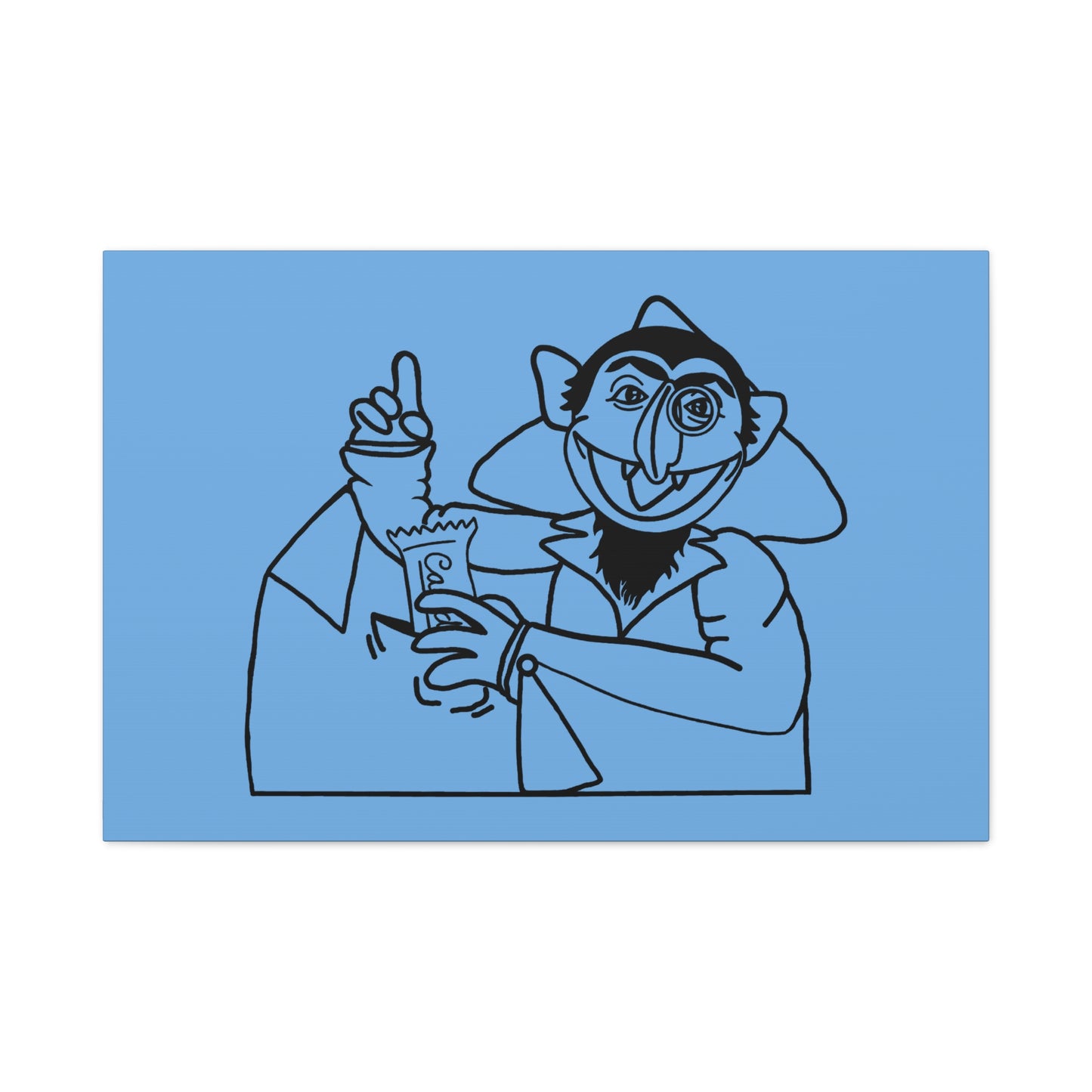 The Count Stealing Candy Outline Canvas Print Light Blue - Sesame Street The Count Parody Art