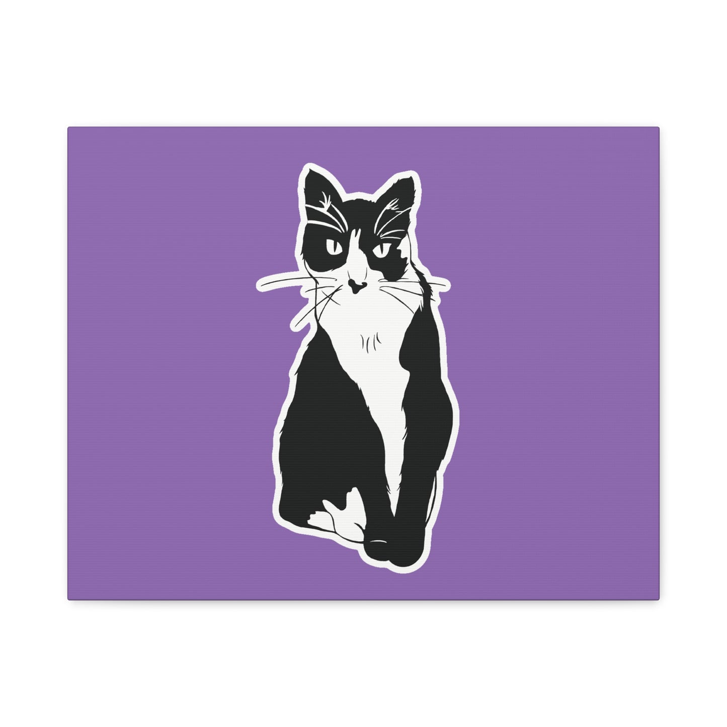 Cat Canvas on Light Purple (Sticker Style Cat) - Cat Drawing Art
