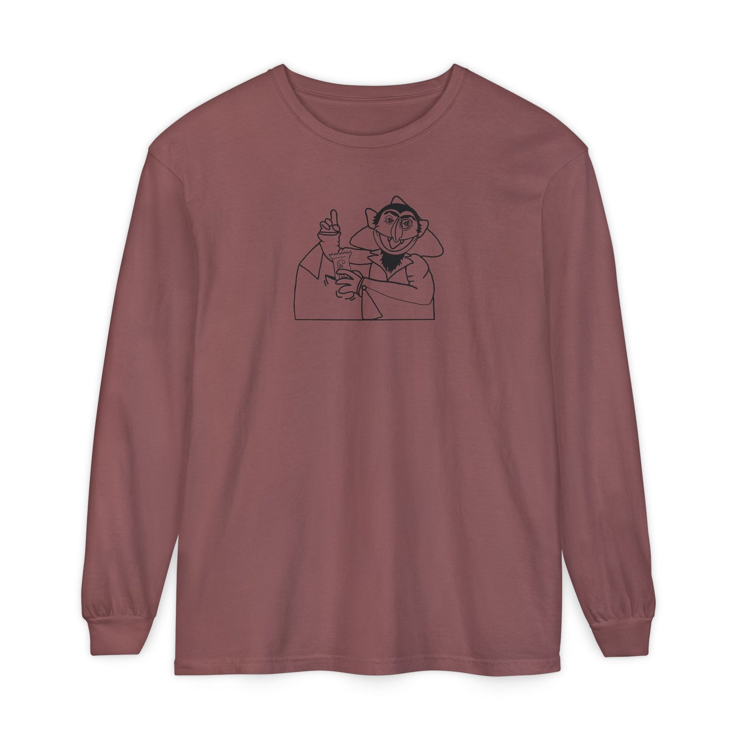 The Count Stealing Candy Outline Long Sleeve Tee - Sesame Street The Count Parody Shirt