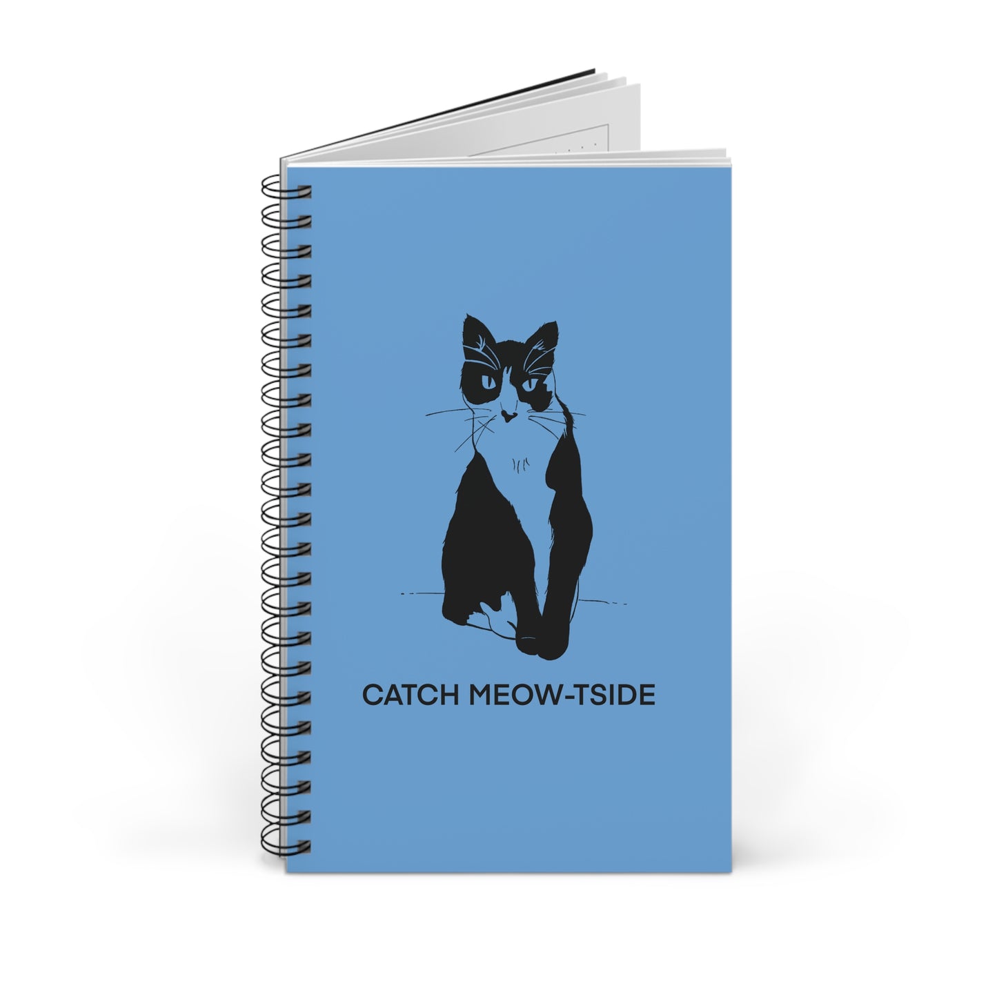 Catch Meow-tside Notebook in Light Blue (Transparent Style Cat) - Cat Spiral Notebook