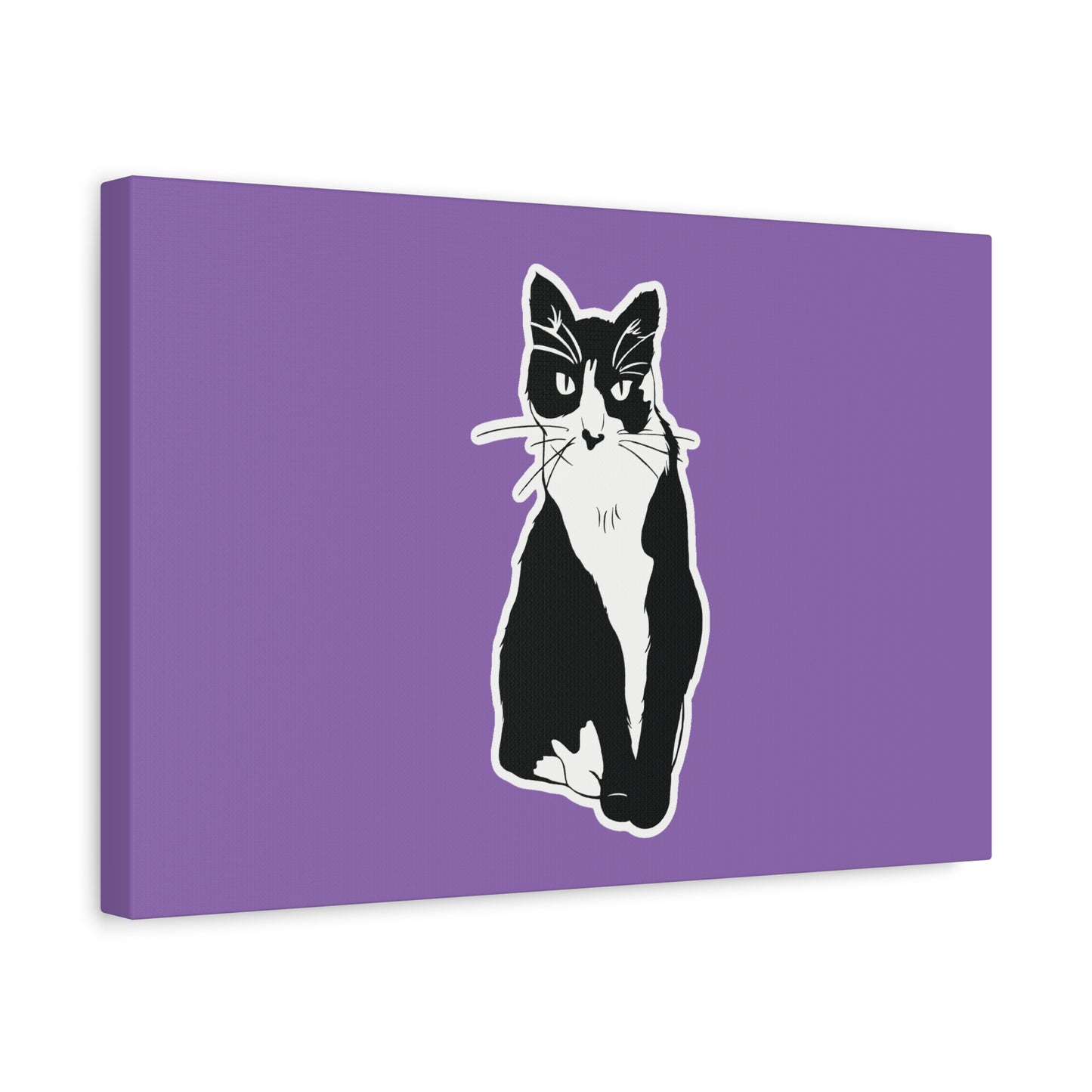 Cat Canvas on Light Purple (Sticker Style Cat) - Cat Drawing Art