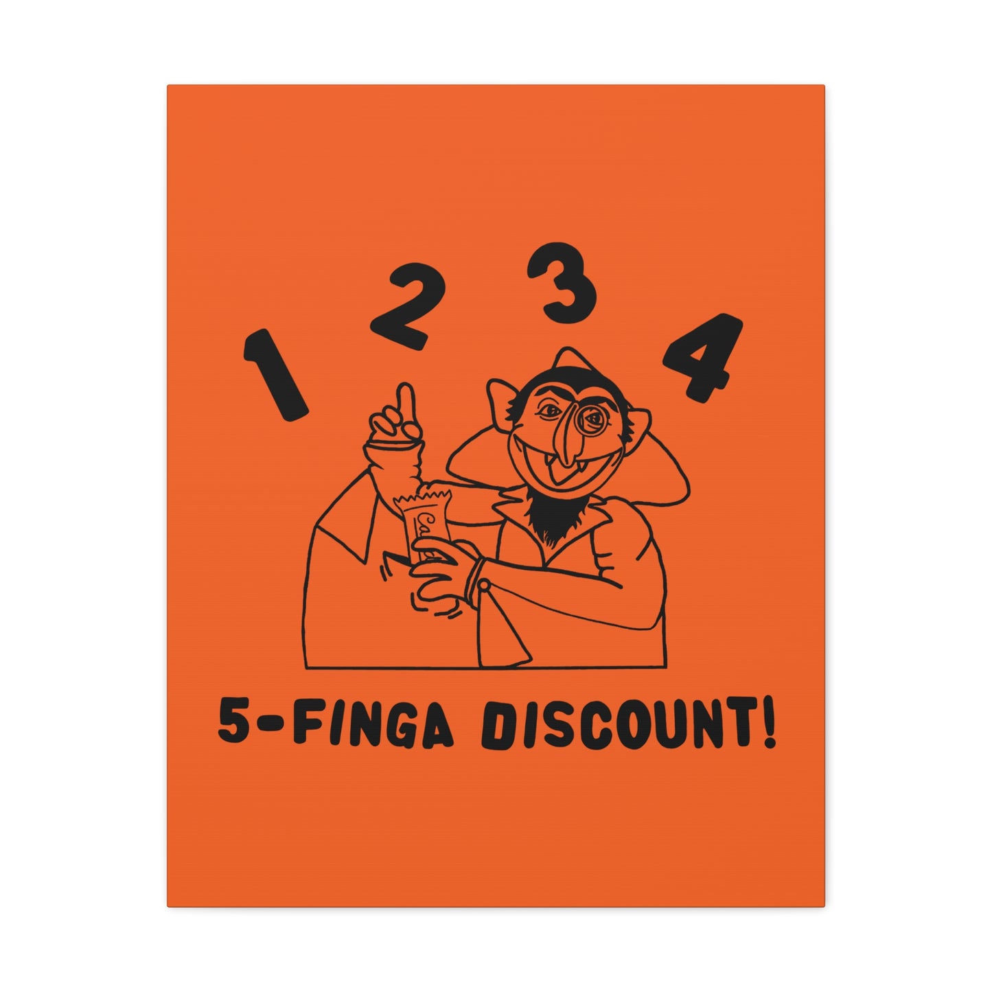 Five Finger Discount Outline Canvas Print Orange - Sesame Street The Count Parody Art Print