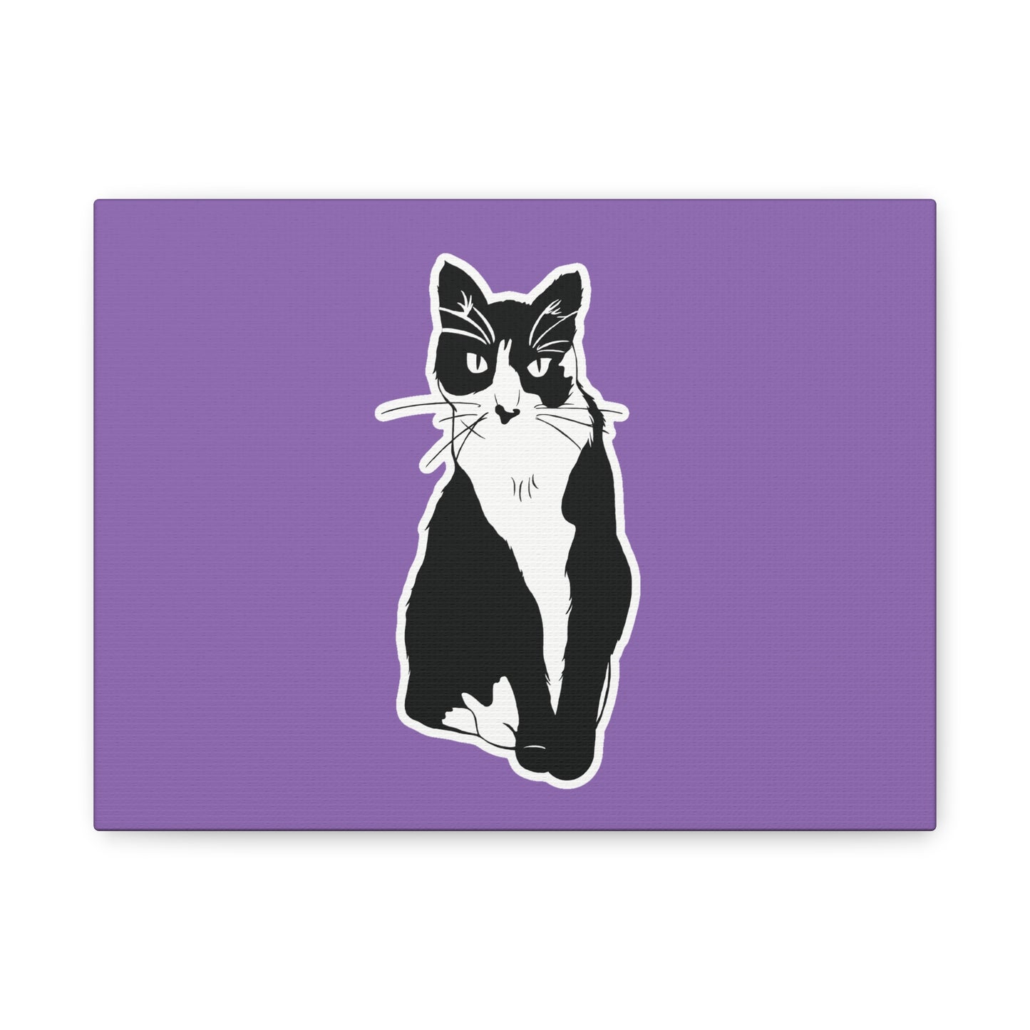 Cat Canvas on Light Purple (Sticker Style Cat) - Cat Drawing Art