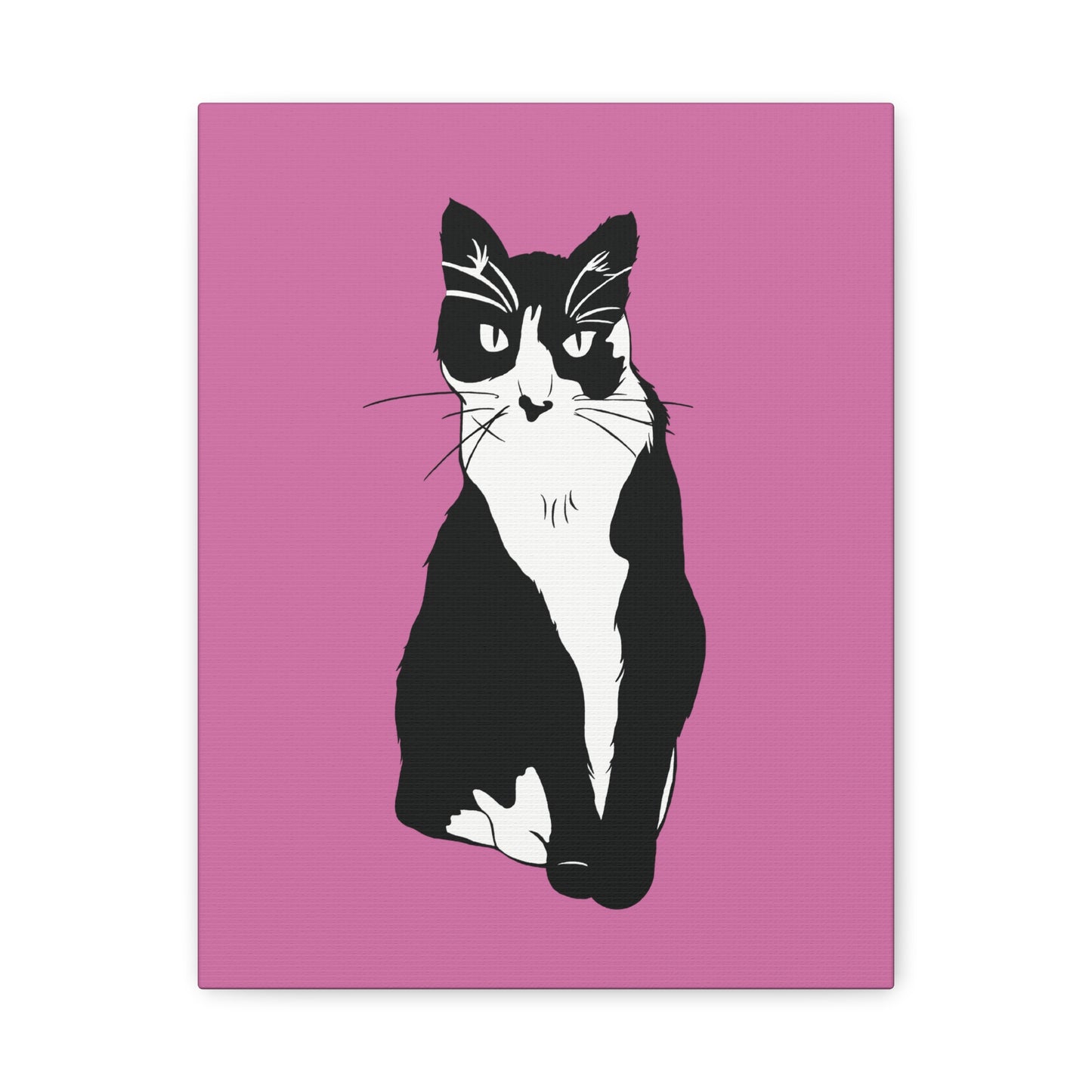 Cat Canvas on Light Pink (B&W Style Cat) - Cat Drawing Art