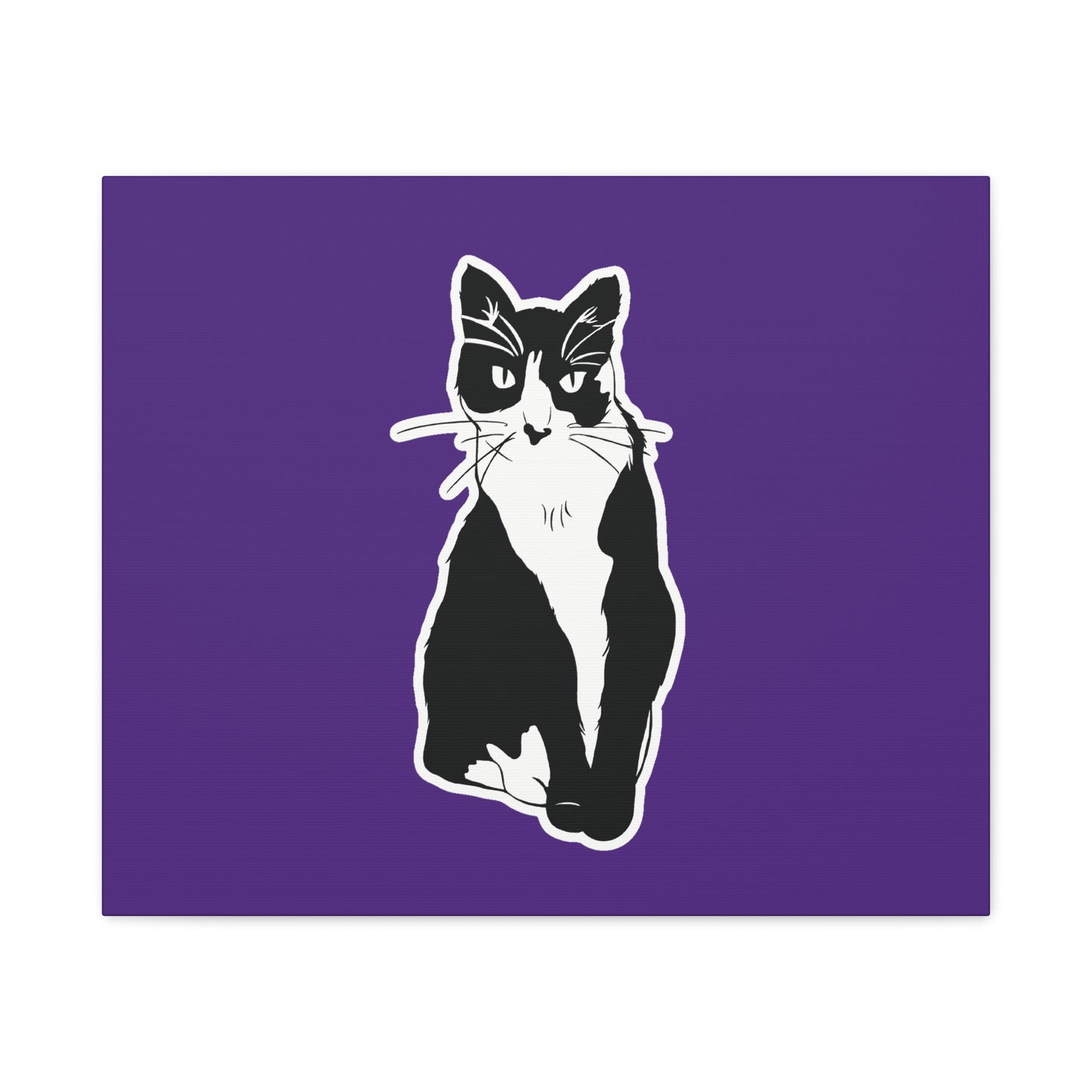 Cat Canvas Print on Purple (Sticker Style Cat) - Cat Drawing Art