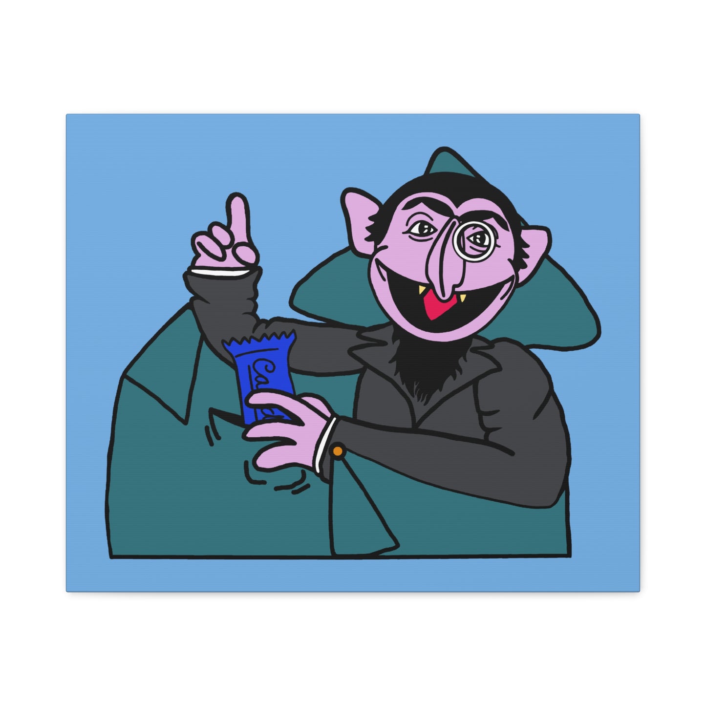 The Count Stealing Candy Canvas Print Light Blue - Sesame Street The Count Parody Art