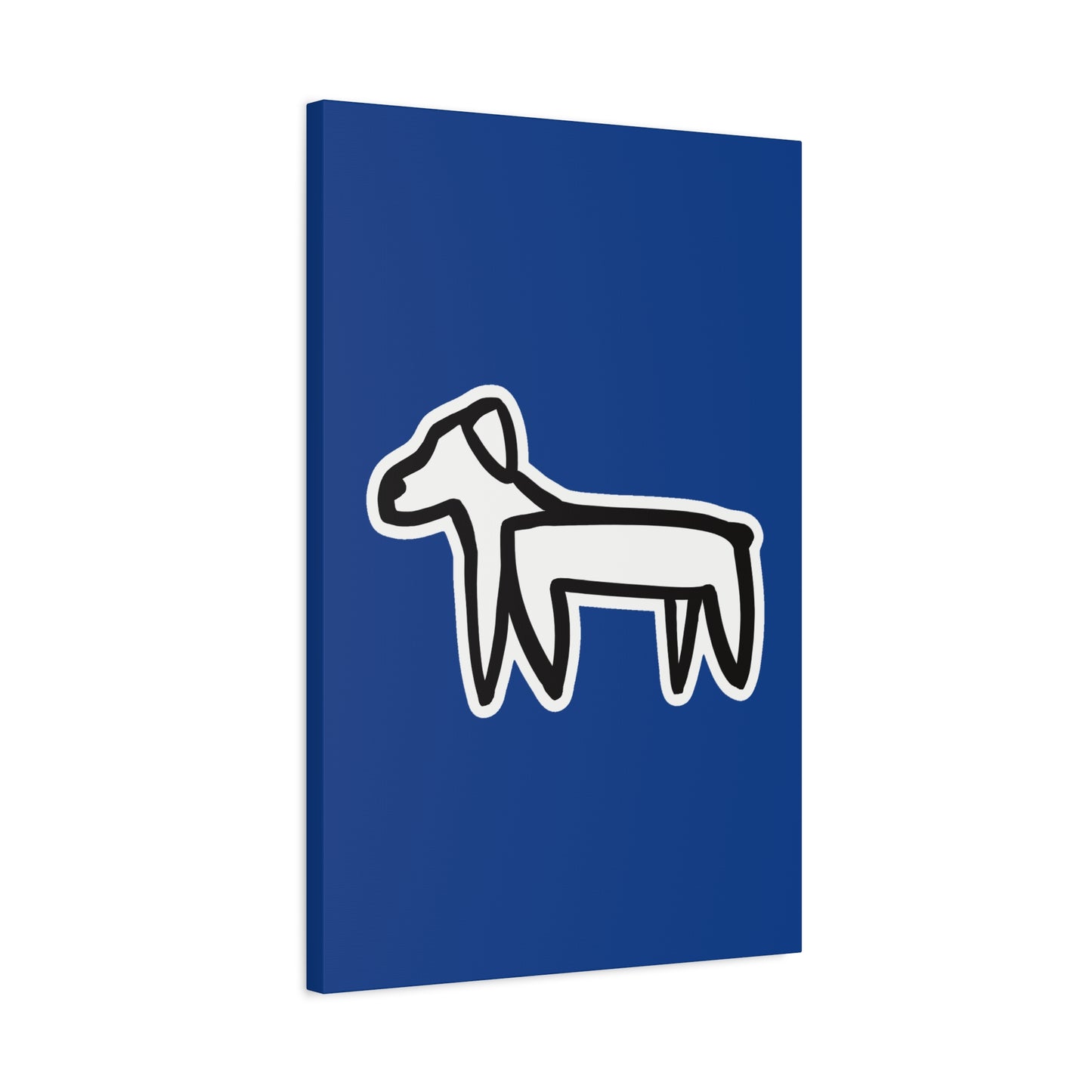 Dog Canvas Print on Blue (Sticker Style White Dog) - Dog Drawing Wall Art