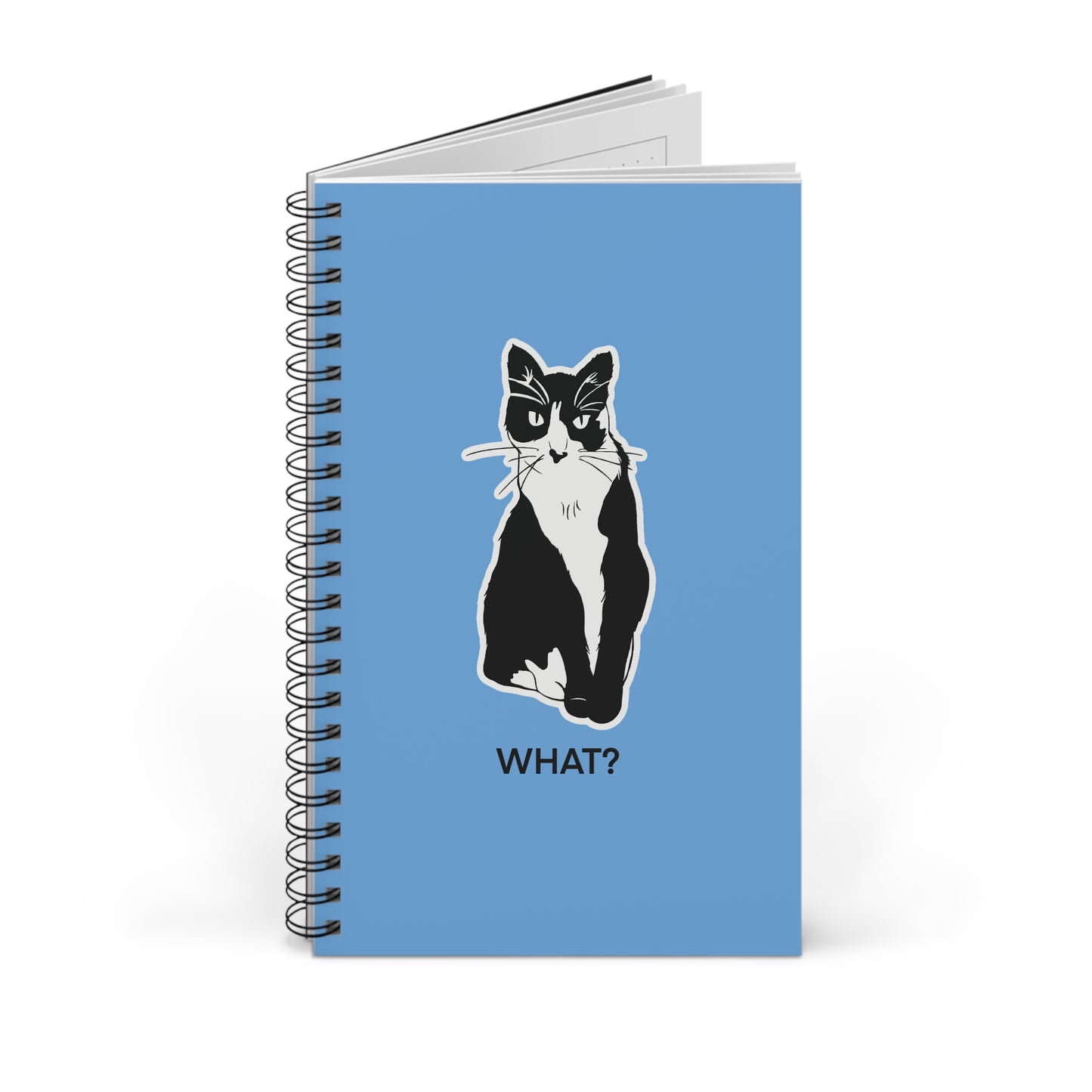Cattitude Notebook in Light Blue (Sticker Style Cat with Black Writing) - Cat Spiral Notebook