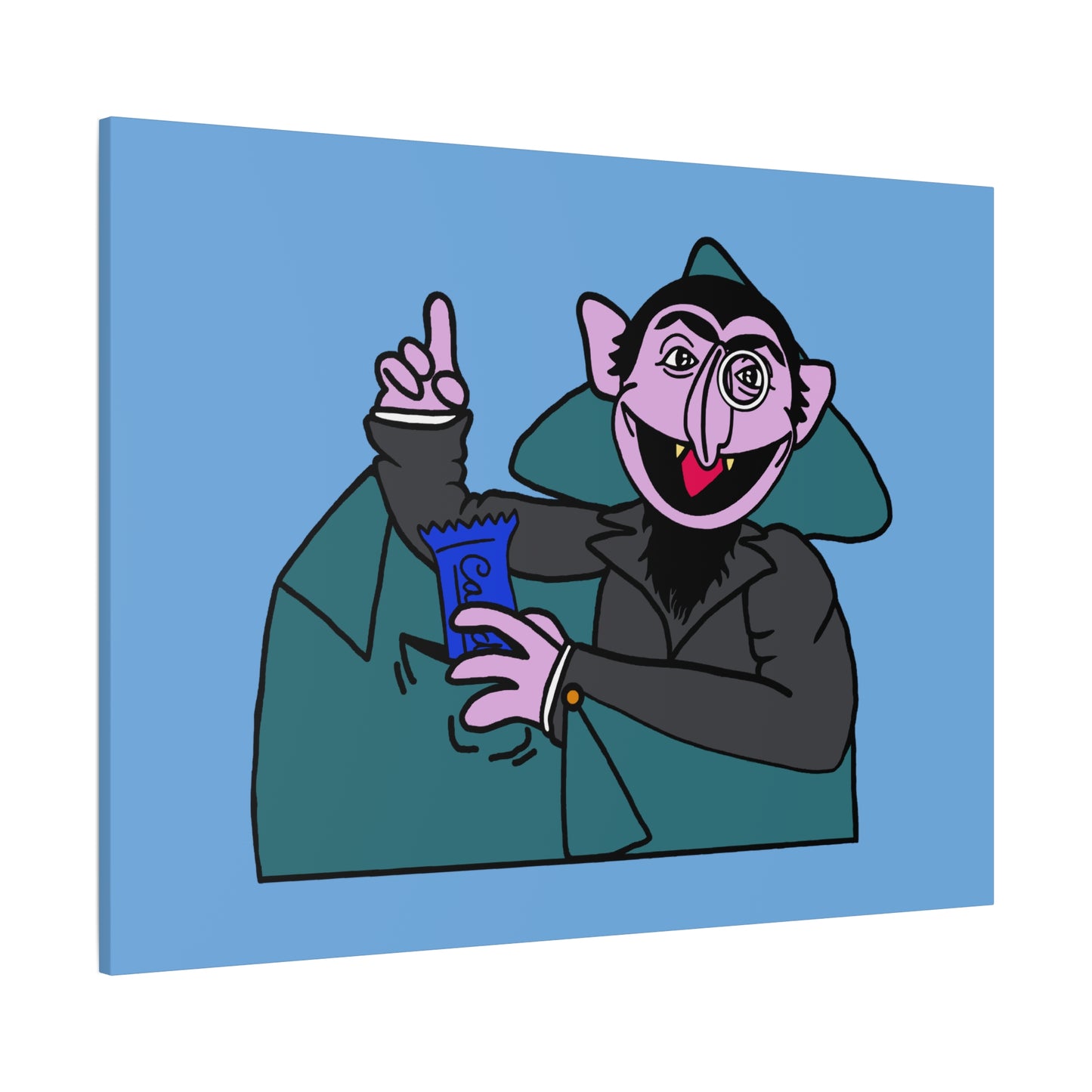 The Count Stealing Candy Canvas Print Light Blue - Sesame Street The Count Parody Art
