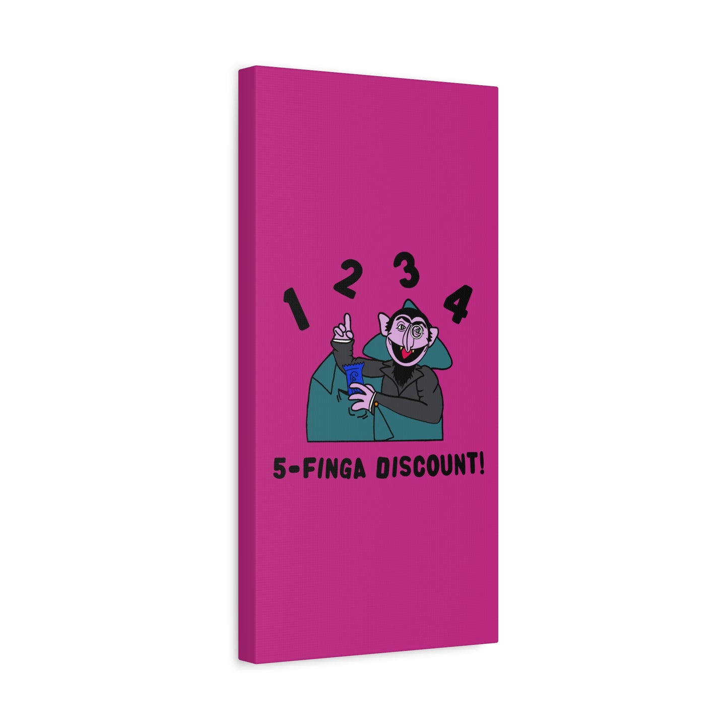Five Finger Discount Canvas Print Pink - Sesame Street The Count Parody Art Print