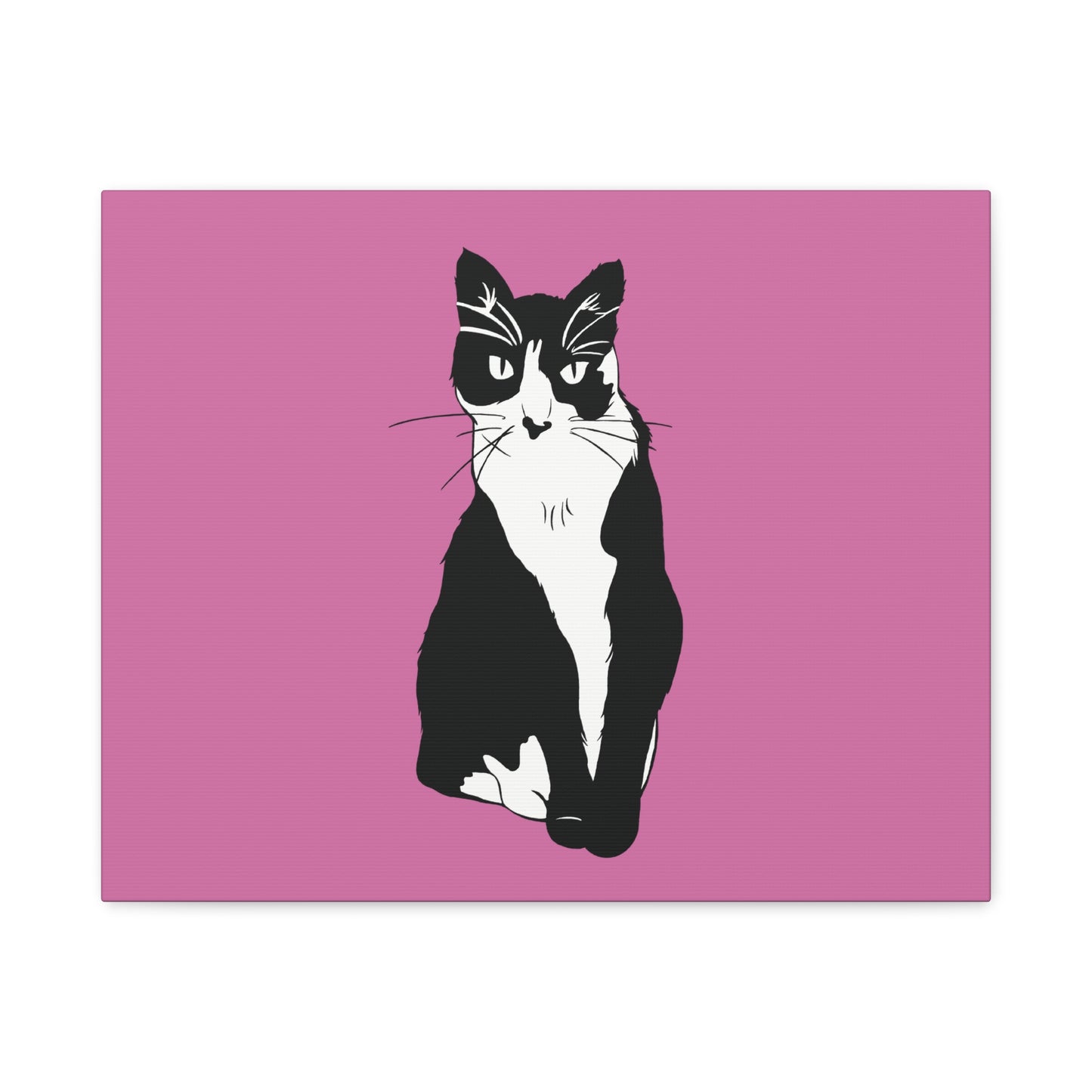 Cat Canvas on Light Pink (B&W Style Cat) - Cat Drawing Art