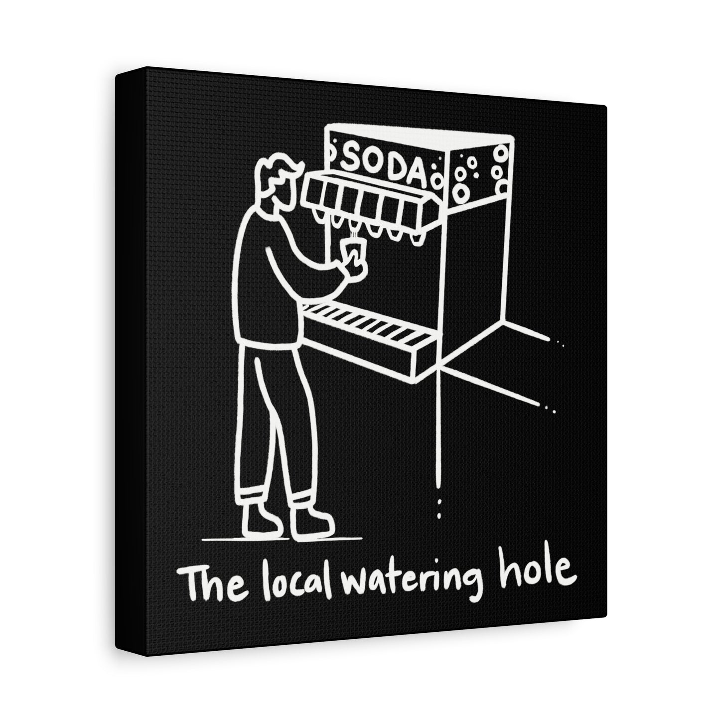 Local Watering Hole Canvas Print - White Ink on Black Background