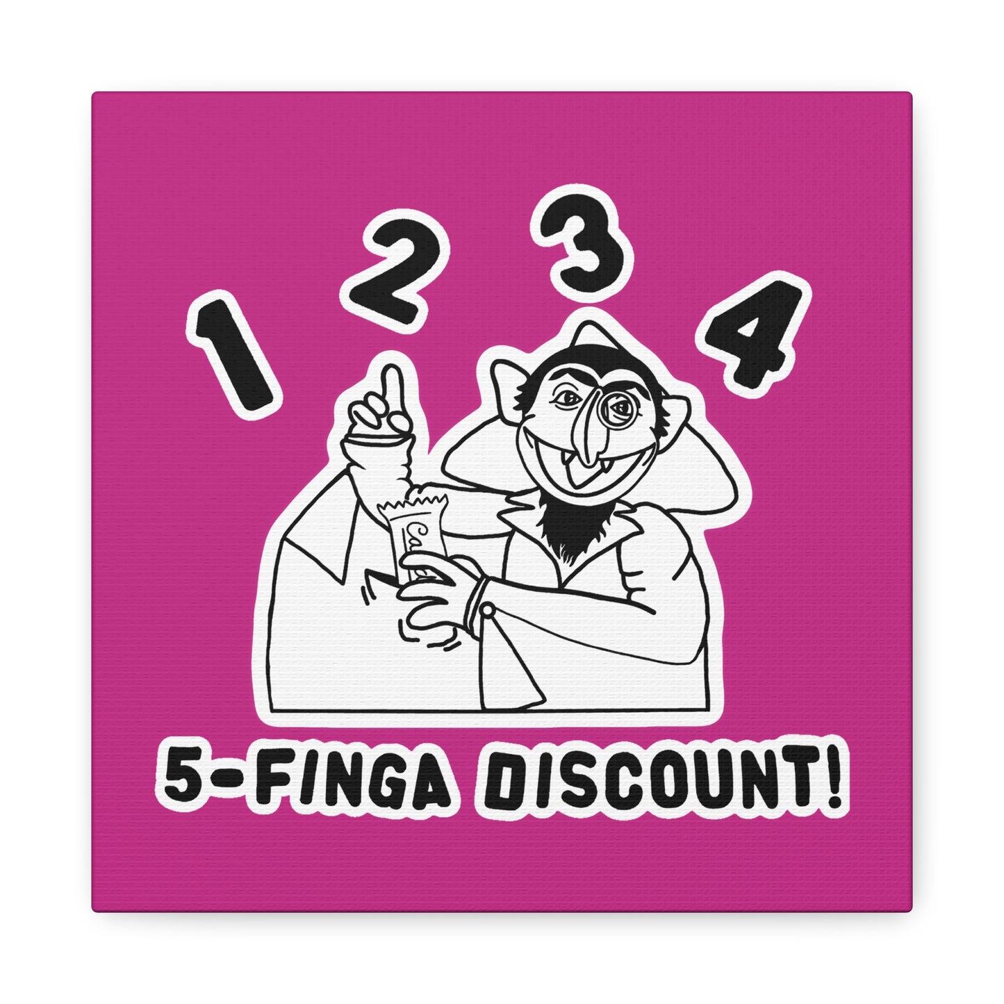 Five Finger Discount Outline Canvas Print Pink - Sesame Street The Count Parody Art Print