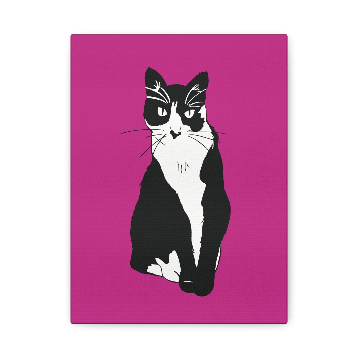 Cat Canvas on Pink (B&W Style Cat) - Cat Drawing Art