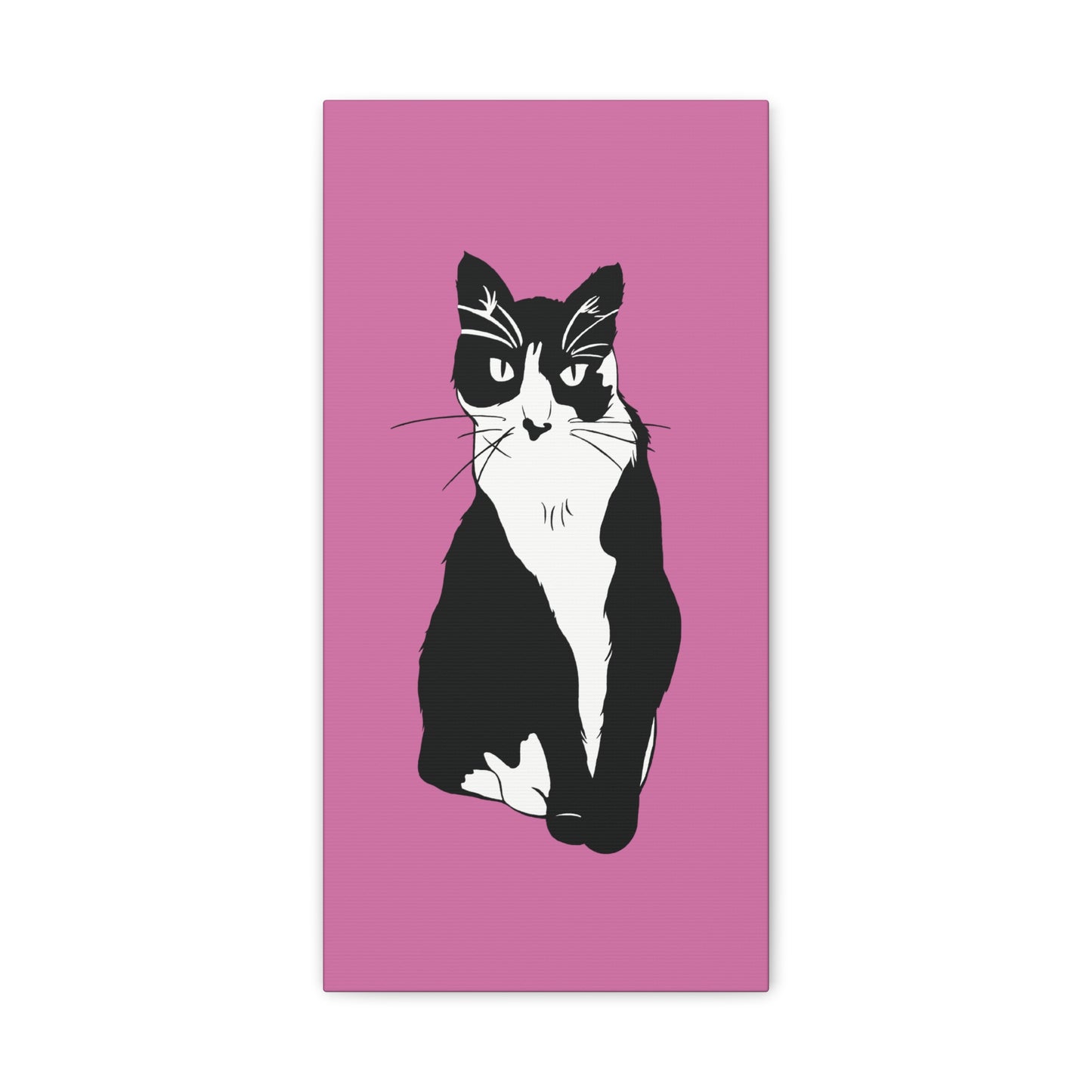 Cat Canvas on Light Pink (B&W Style Cat) - Cat Drawing Art