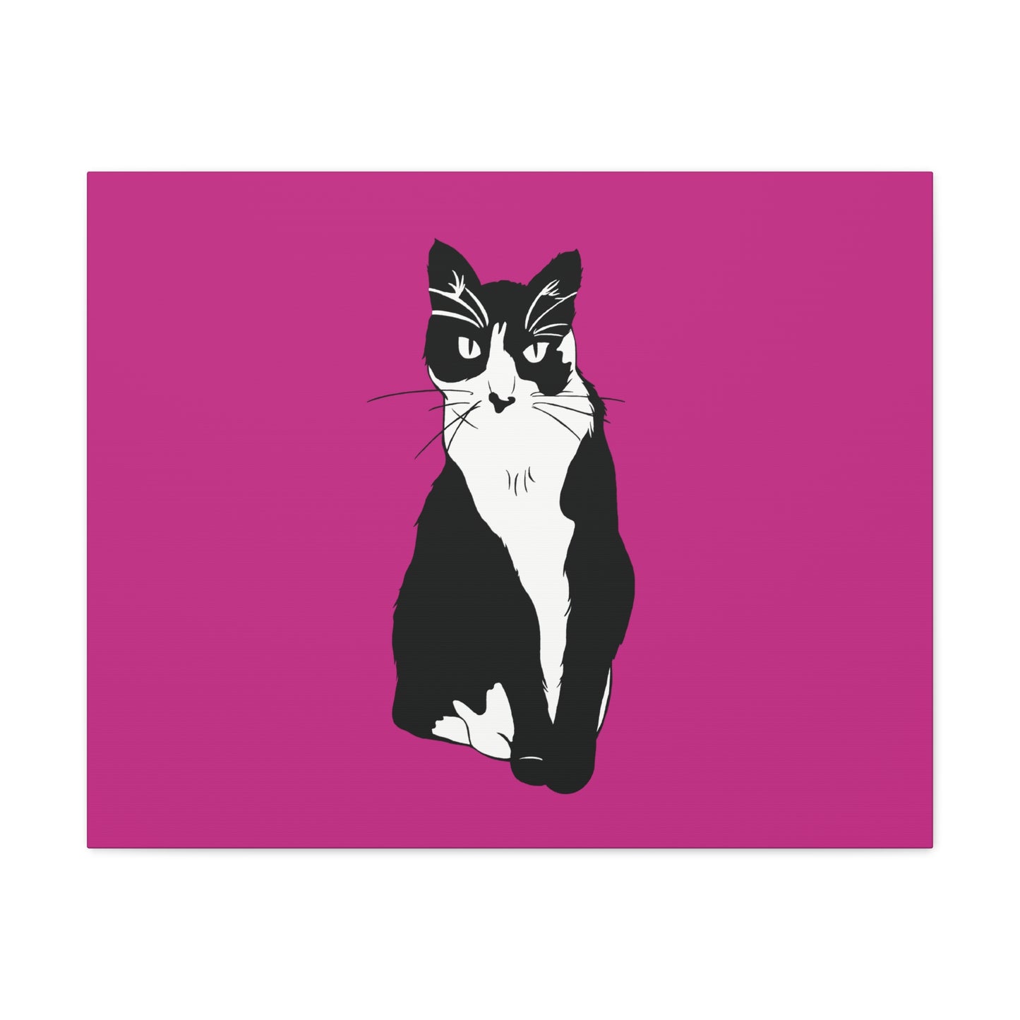 Cat Canvas on Pink (B&W Style Cat) - Cat Drawing Art