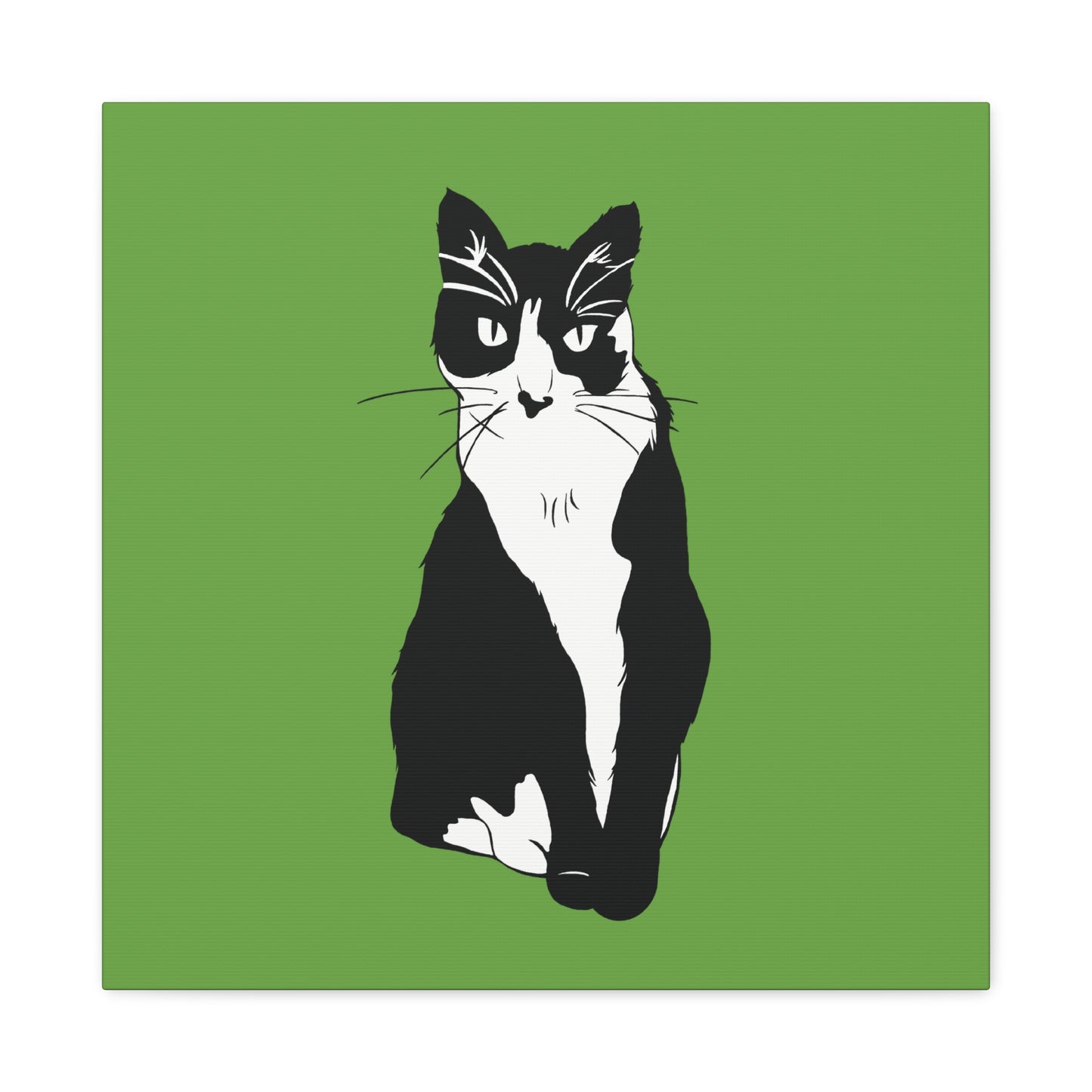 Cat Canvas on Green (B&W Style Cat) - Cat Drawing Art