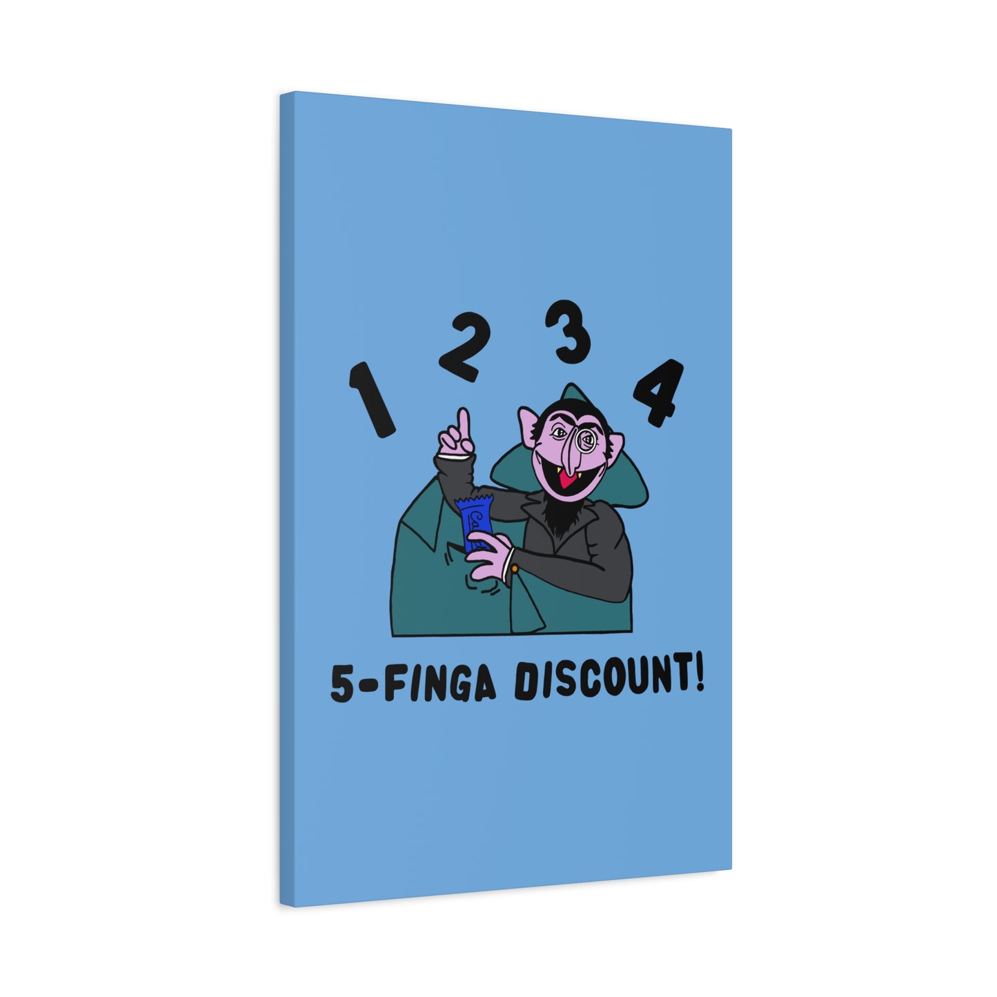 Five Finger Discount Canvas Print Light Blue - Sesame Street The Count Parody Art Print