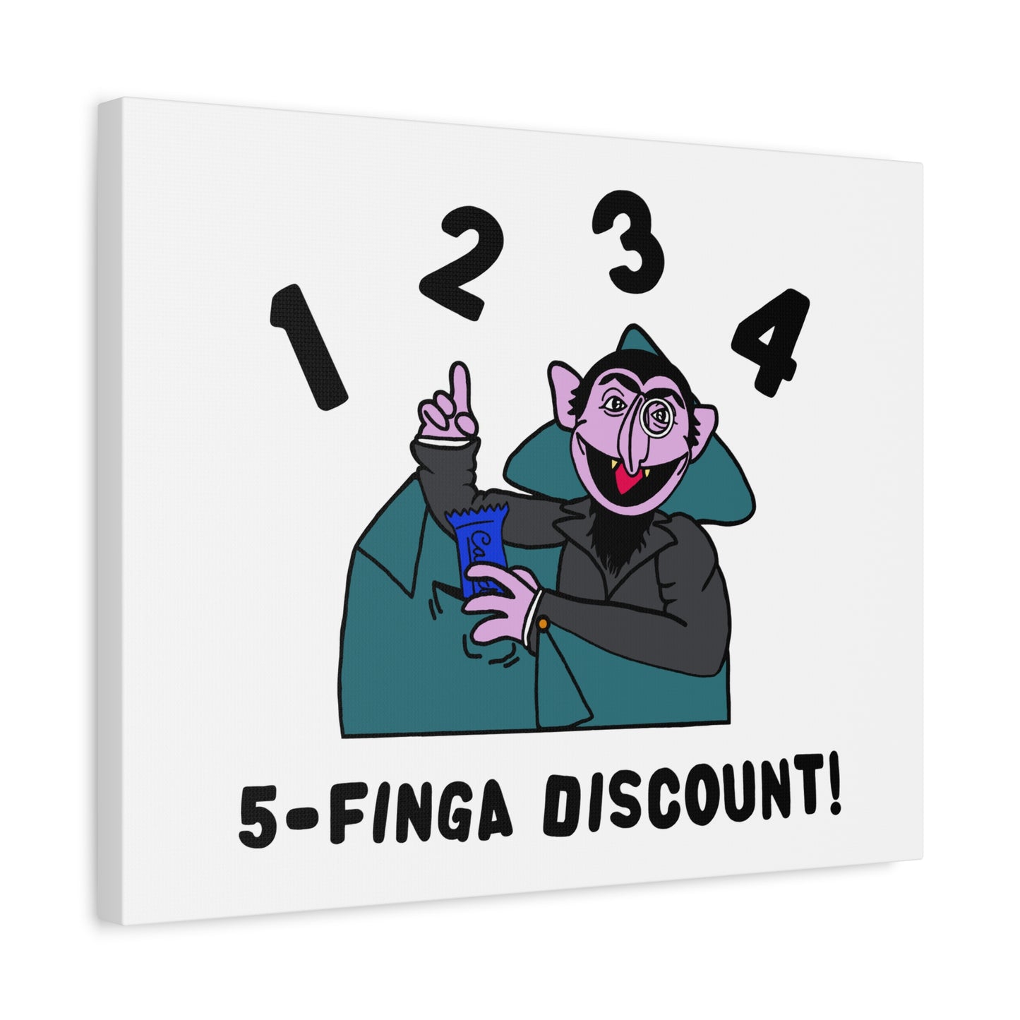 Five Finger Discount Canvas Print White - Sesame Street The Count Parody Art Print