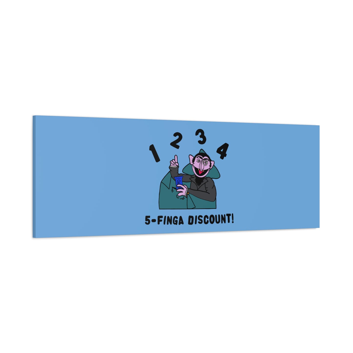 Five Finger Discount Canvas Print Light Blue - Sesame Street The Count Parody Art Print