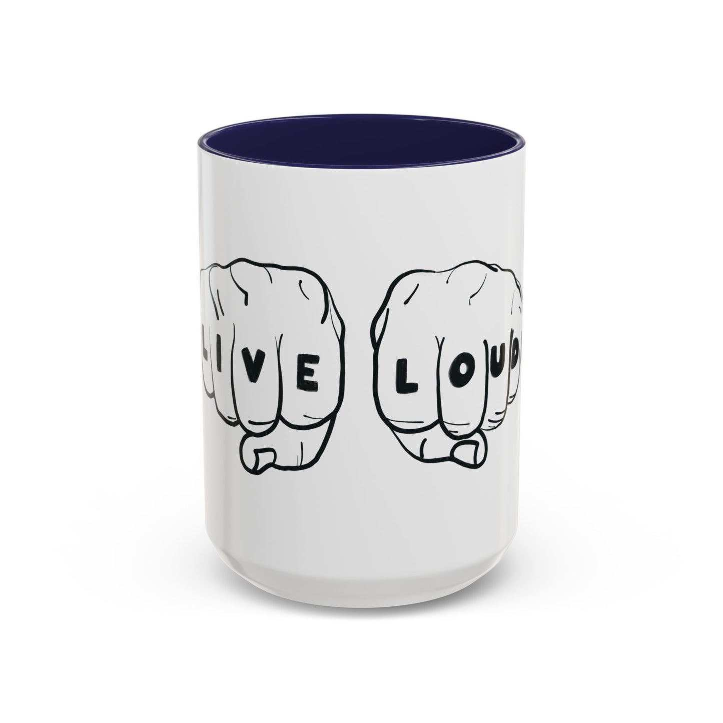 Live Loud Knuckle Tats Tattooed Fists Accent Mug