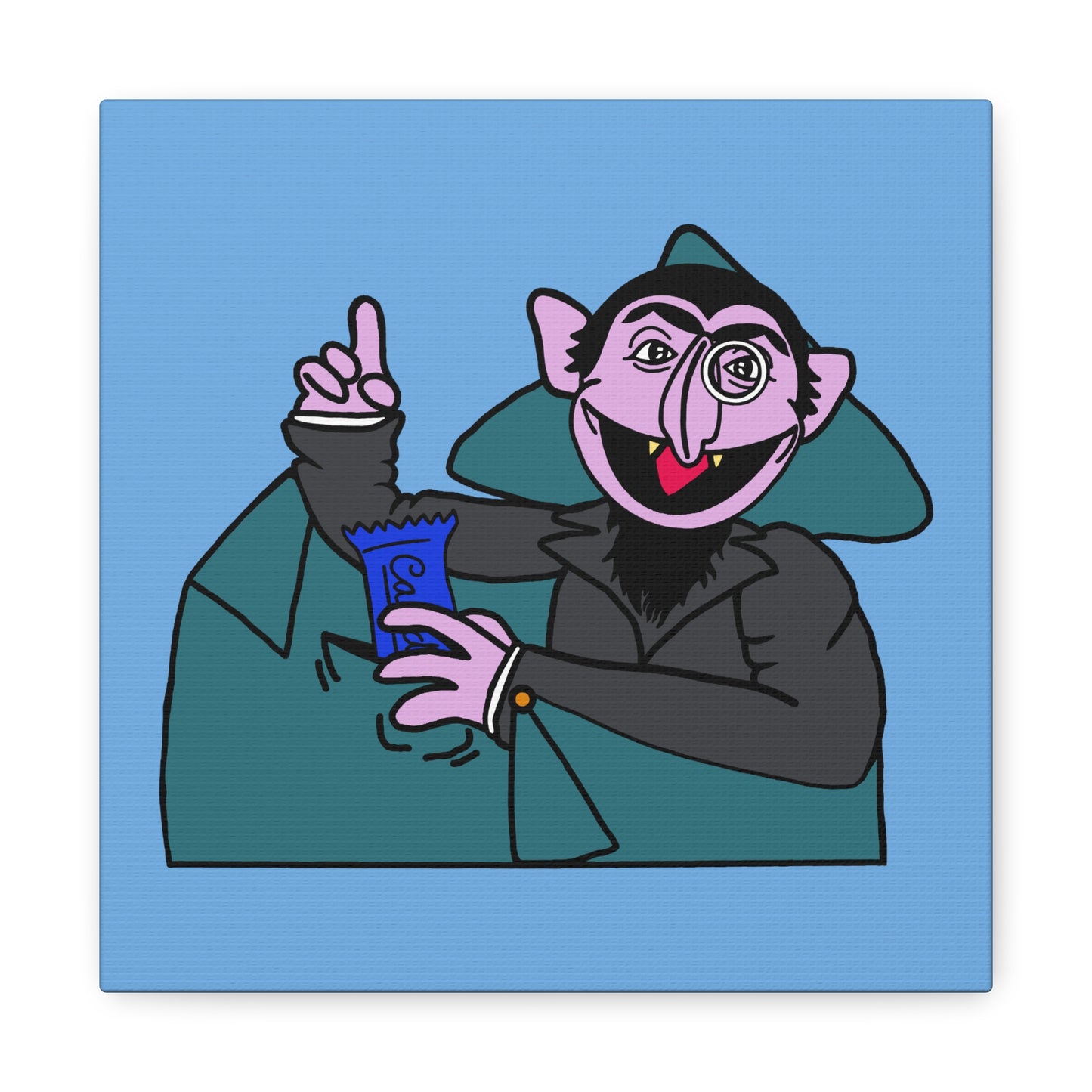The Count Stealing Candy Canvas Print Light Blue - Sesame Street The Count Parody Art