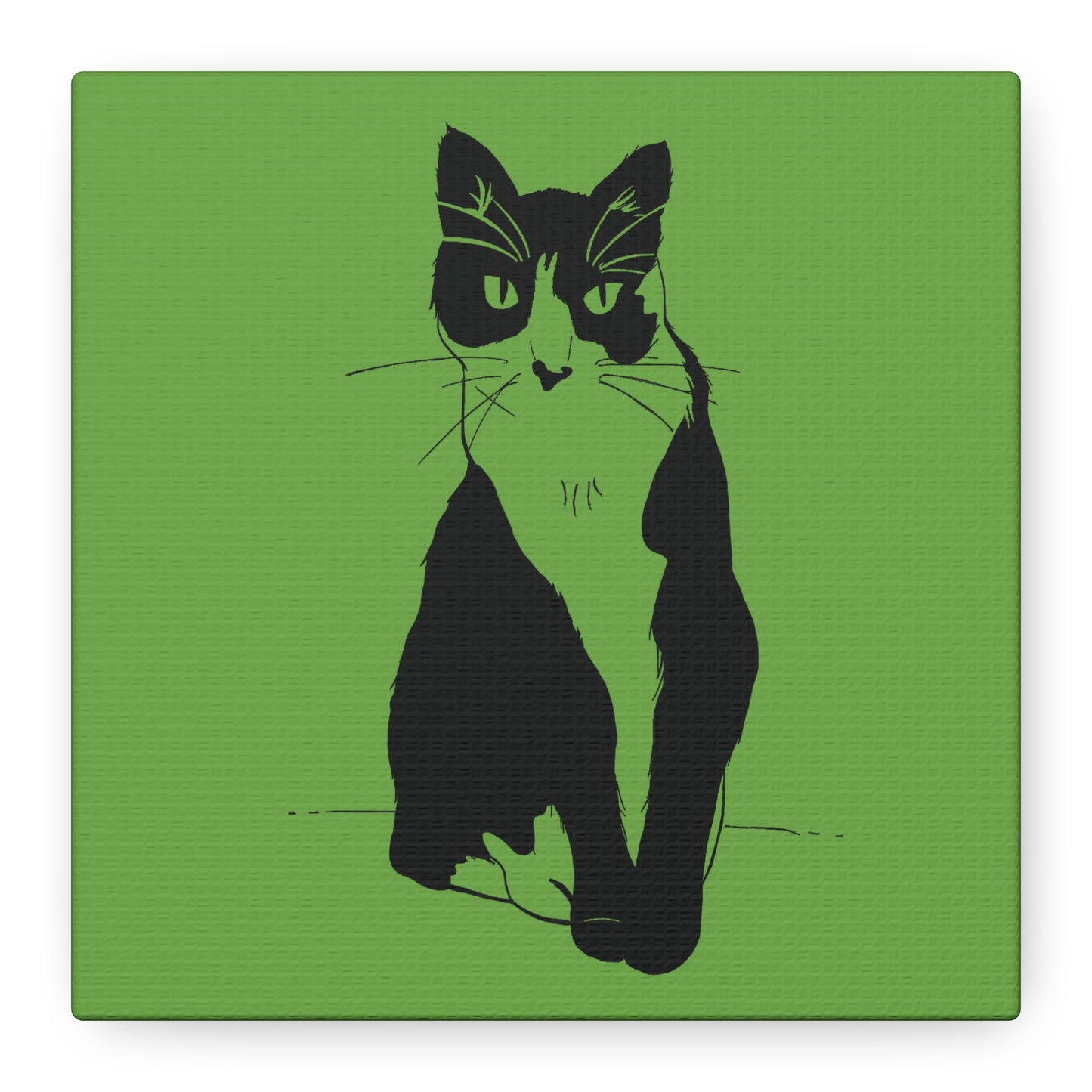 Cat Canvas Print on Green (Transparent Style Cat) - Cat Drawing Art