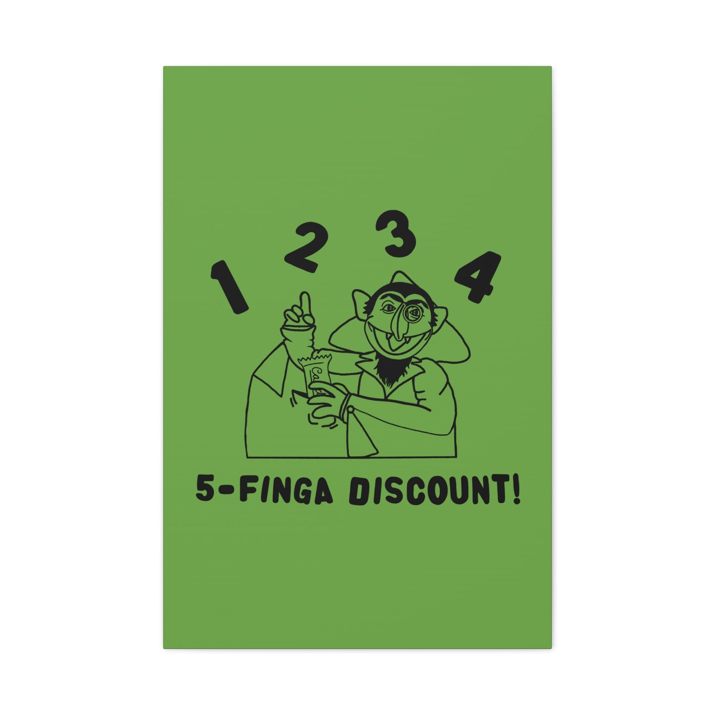 Five Finger Discount Outline Canvas Print Green - Sesame Street The Count Parody Art Print