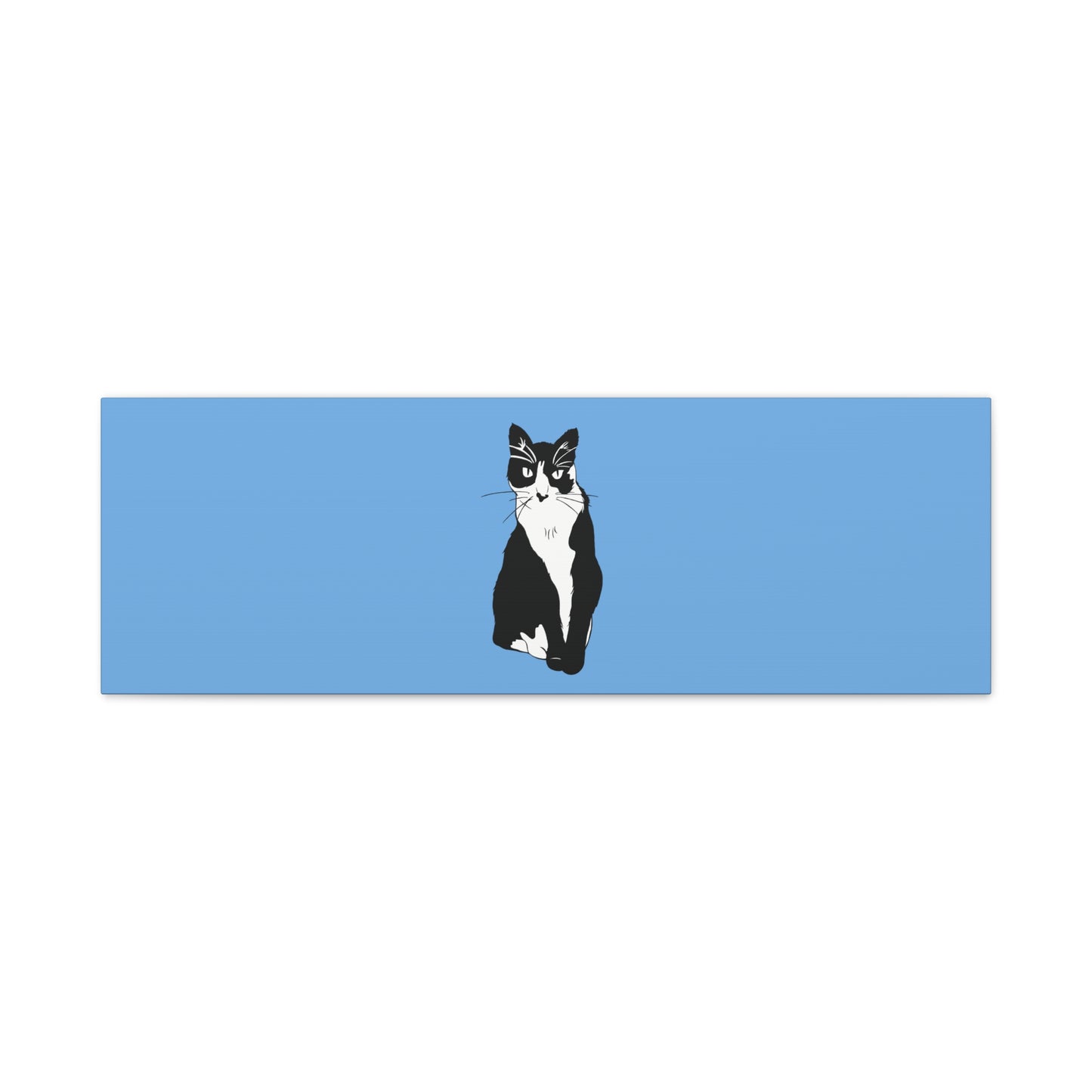 Cat Canvas on Light Blue (B&W Style Cat) - Cat Drawing Art